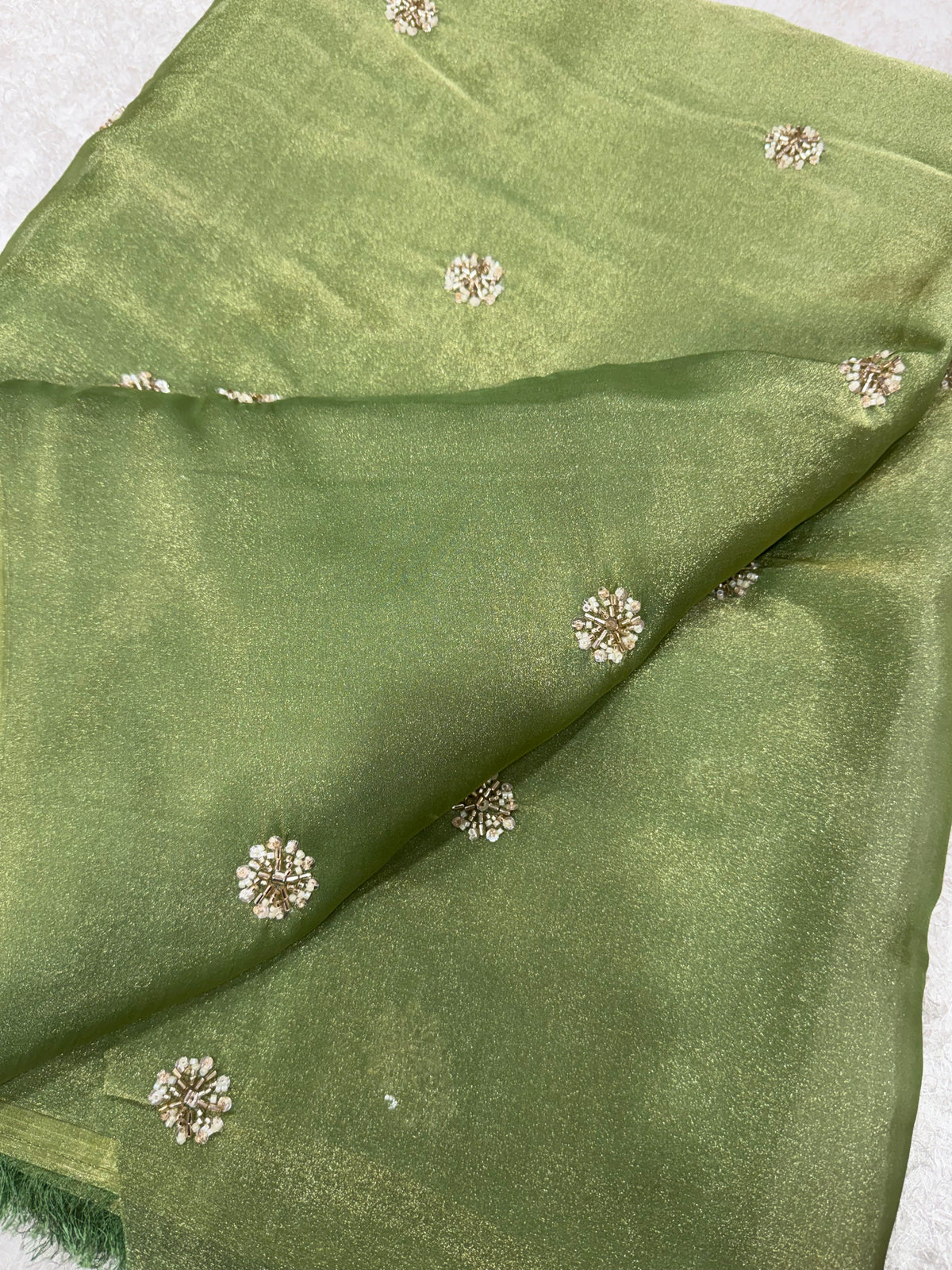 Embroidered shimmer glass organza fabric