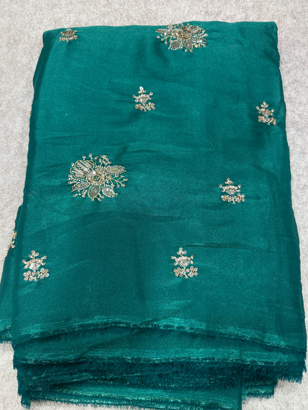 Embroidered shimmer glass organza fabric