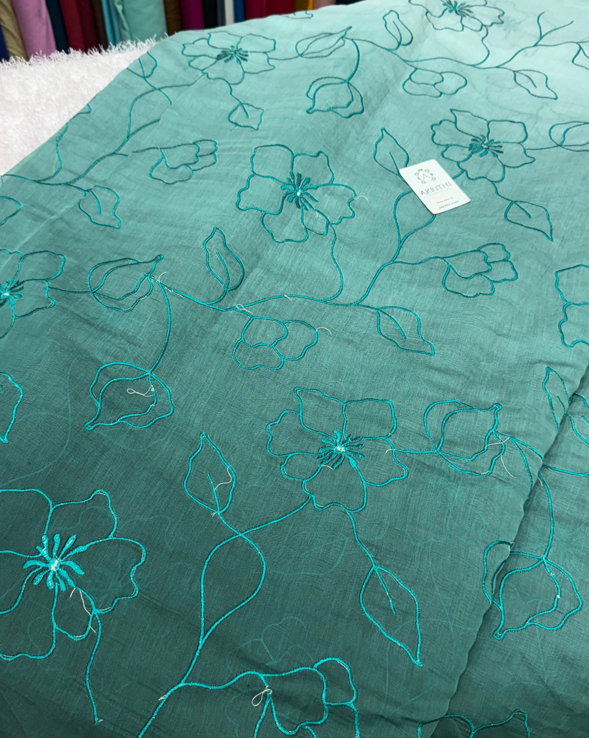 PURE MUL CHANDERI EMBROIDERED FABRIC