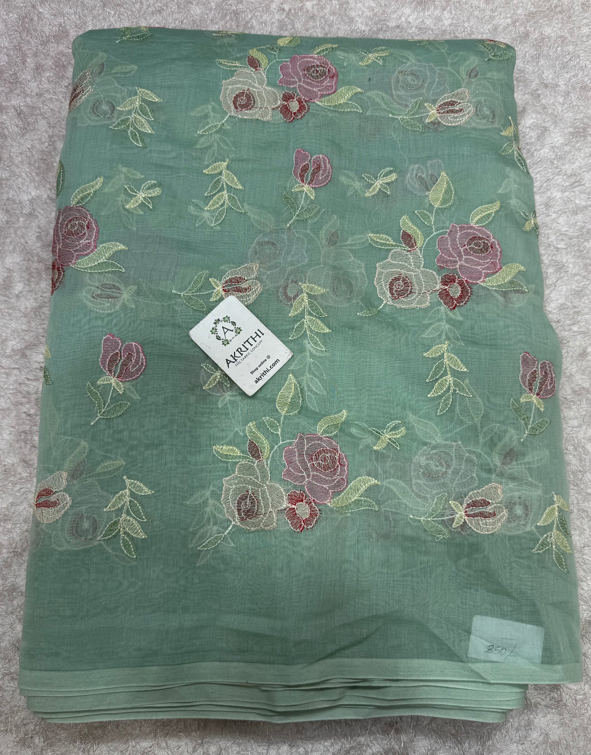 PURE MUL CHANDERI EMBROIDERED FABRIC