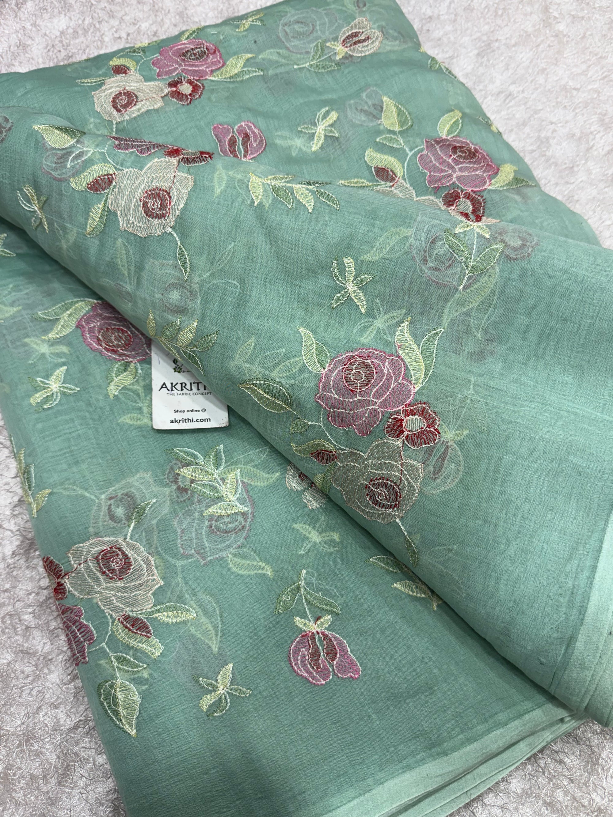 PURE MUL CHANDERI EMBROIDERED FABRIC