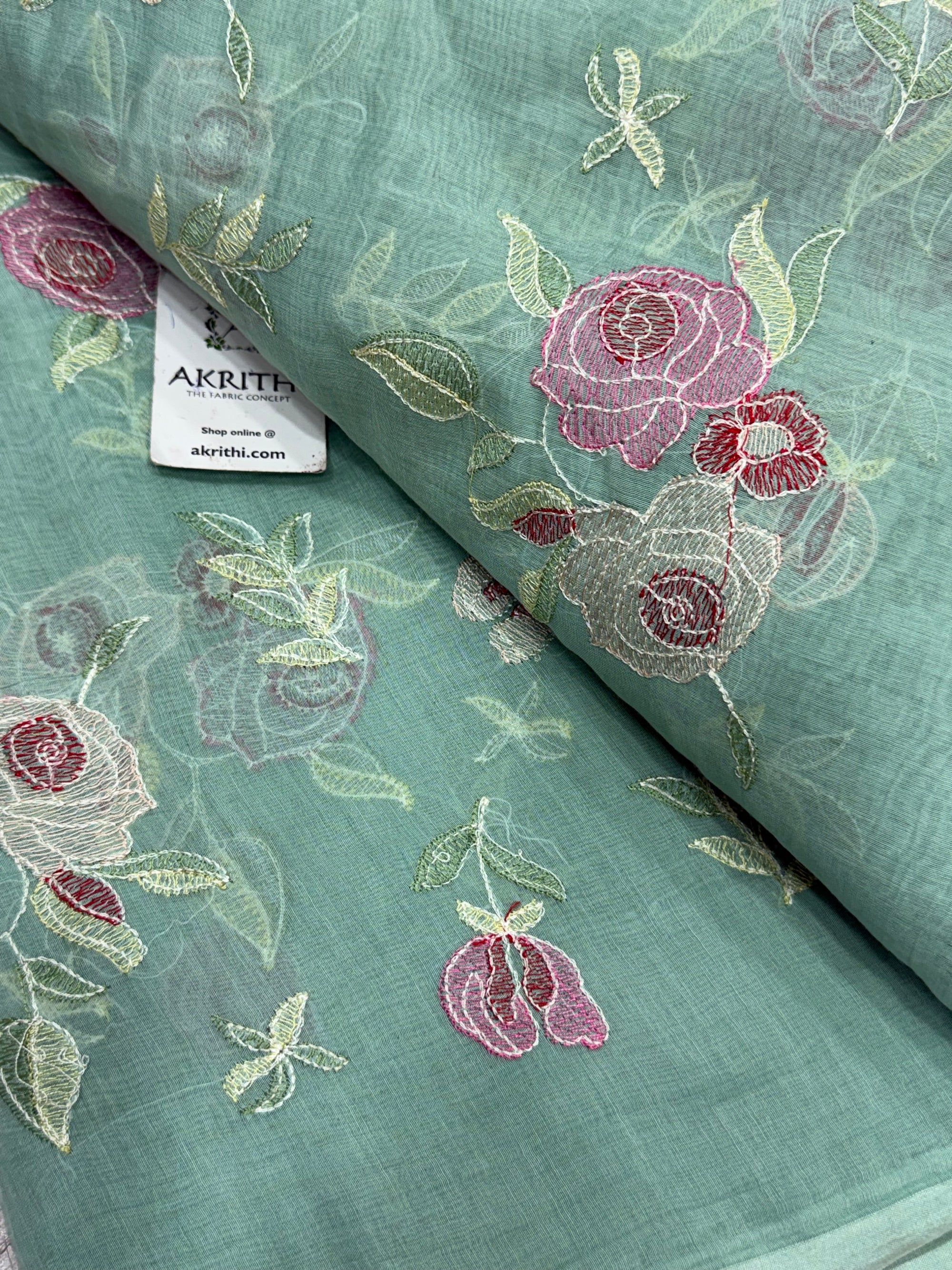 PURE MUL CHANDERI EMBROIDERED FABRIC