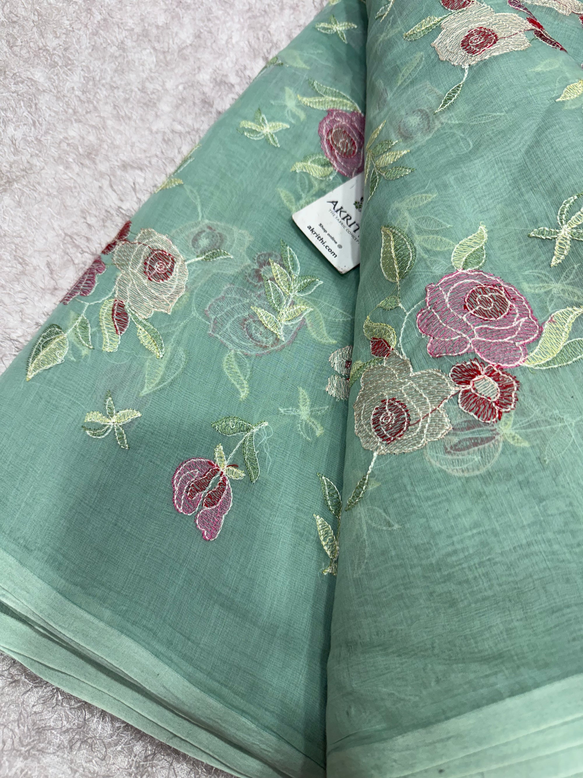 PURE MUL CHANDERI EMBROIDERED FABRIC