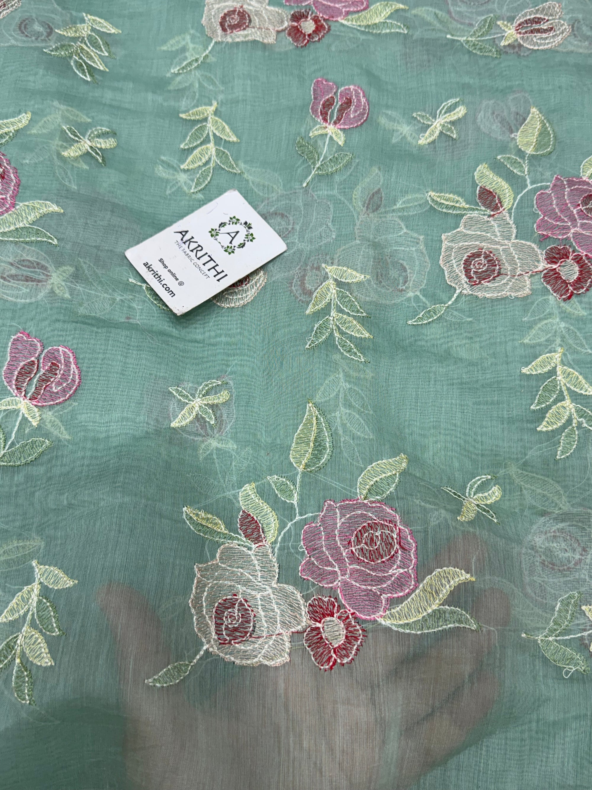PURE MUL CHANDERI EMBROIDERED FABRIC