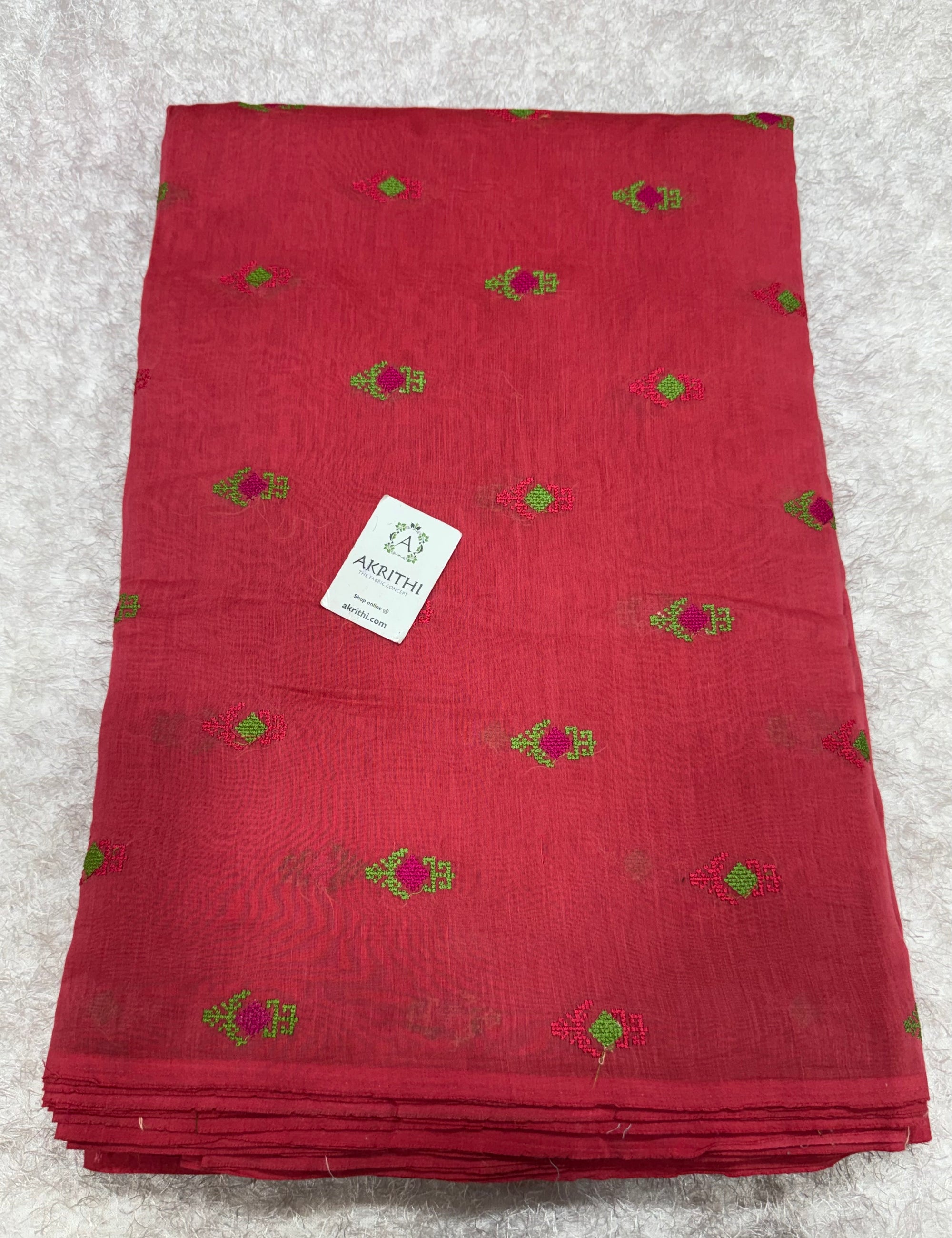 PURE MUL CHANDERI EMBROIDERED FABRIC