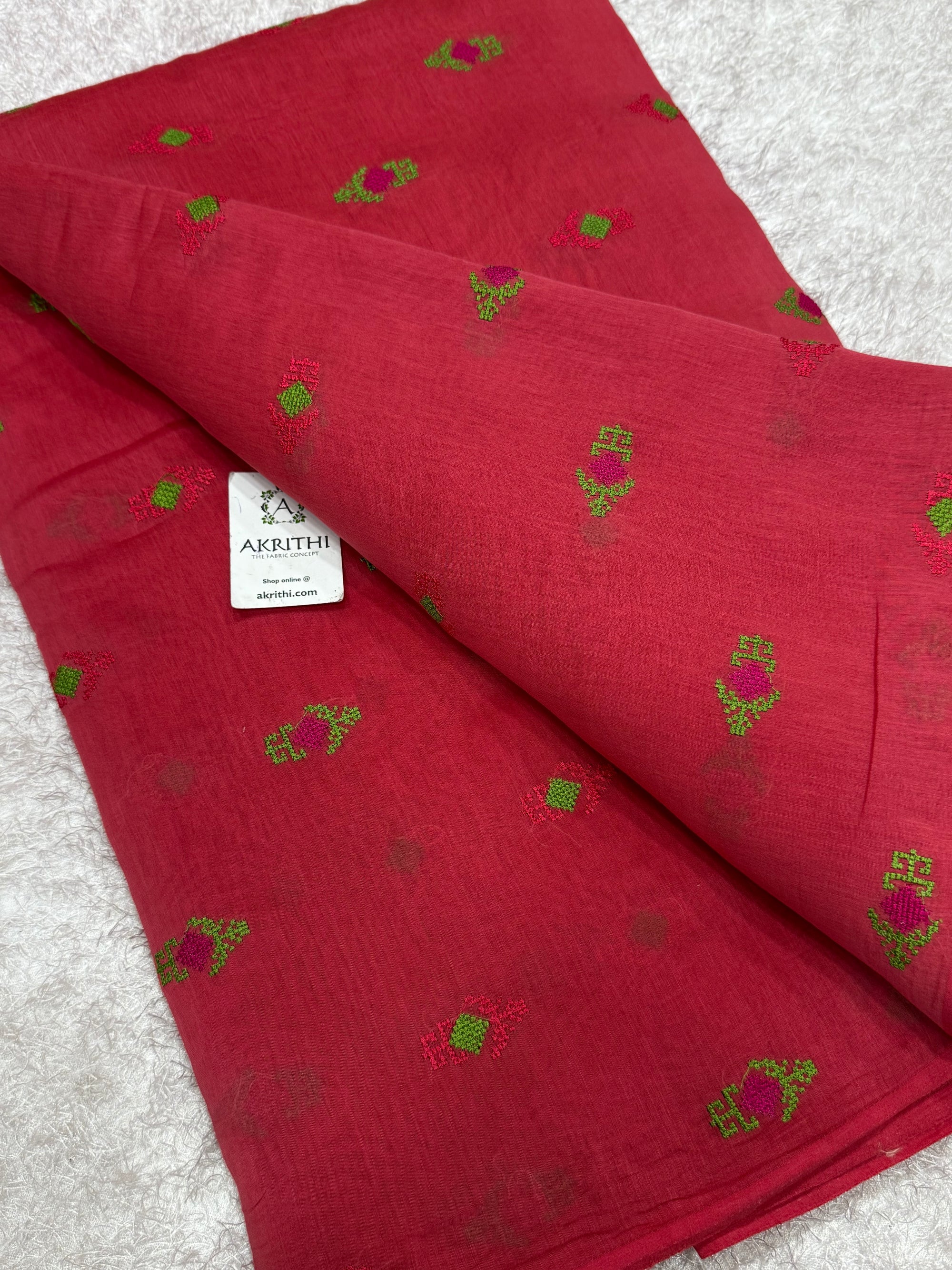 PURE MUL CHANDERI EMBROIDERED FABRIC