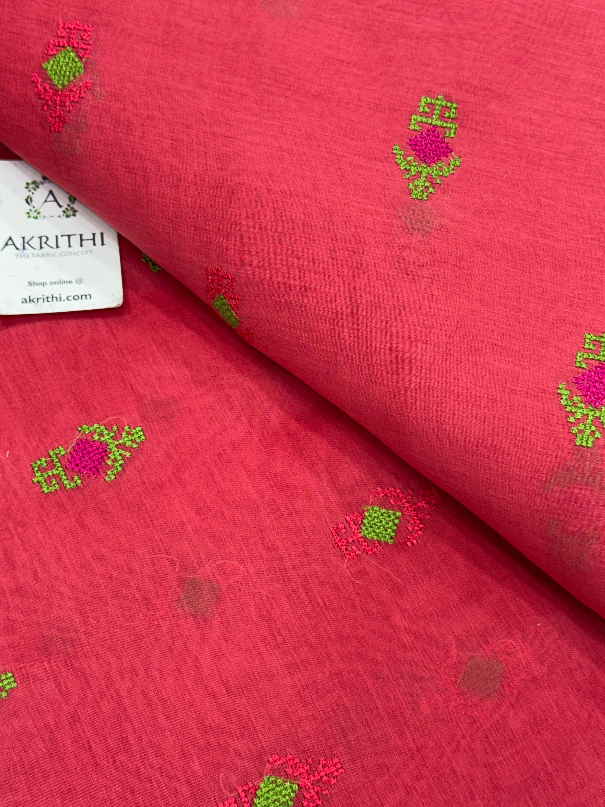 PURE MUL CHANDERI EMBROIDERED FABRIC
