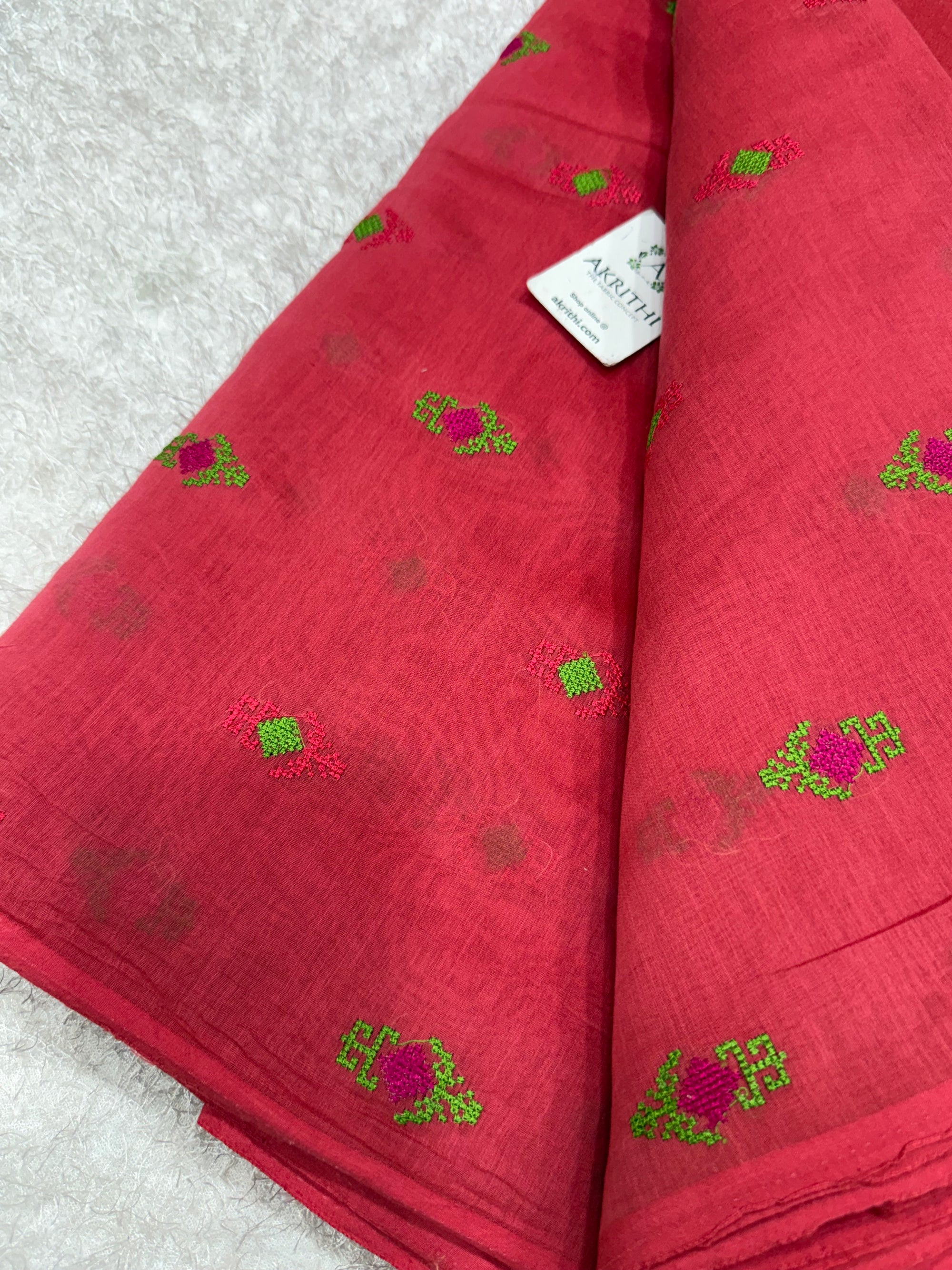 PURE MUL CHANDERI EMBROIDERED FABRIC