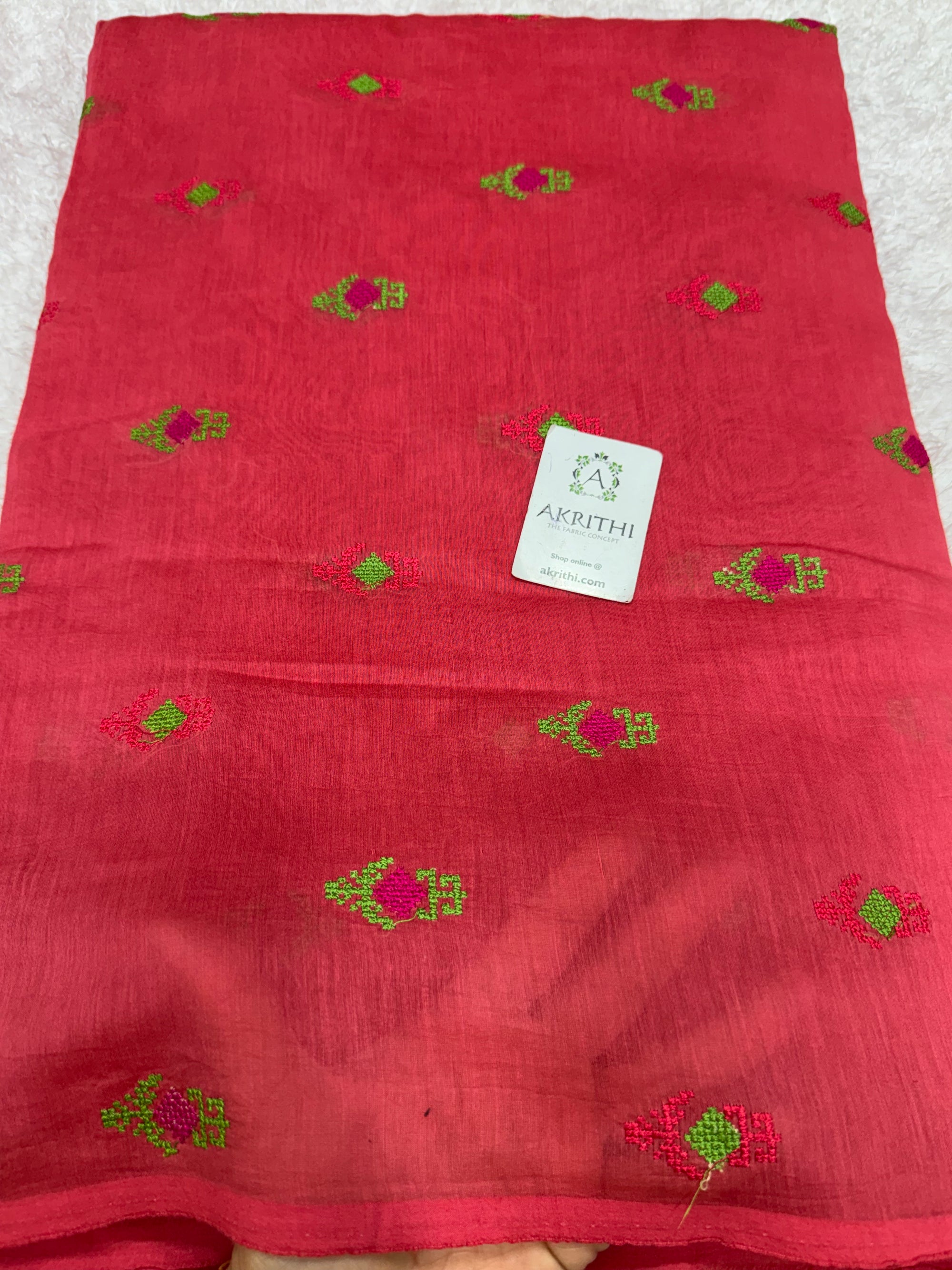 PURE MUL CHANDERI EMBROIDERED FABRIC
