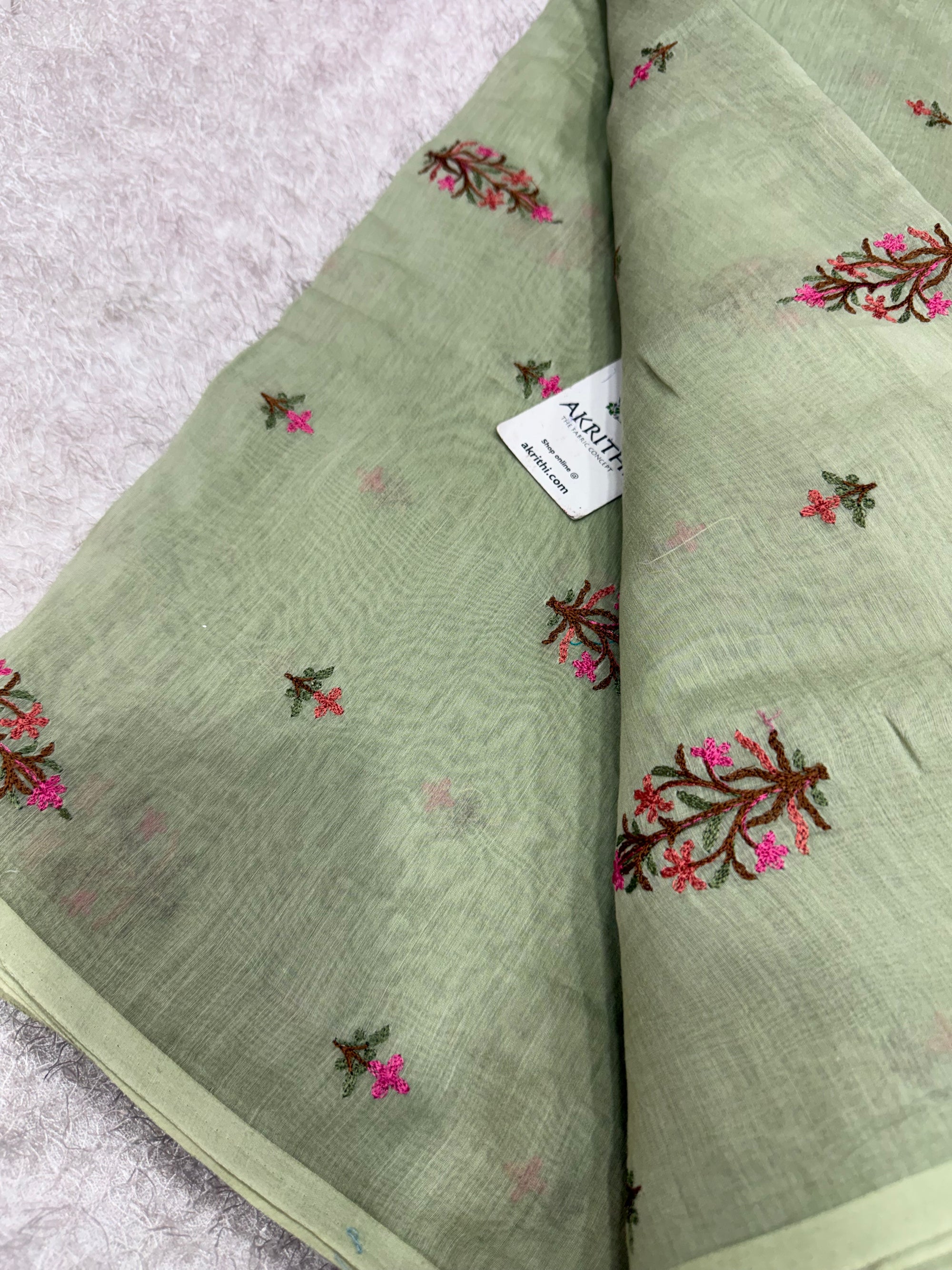 PURE MUL CHANDERI EMBROIDERED FABRIC
