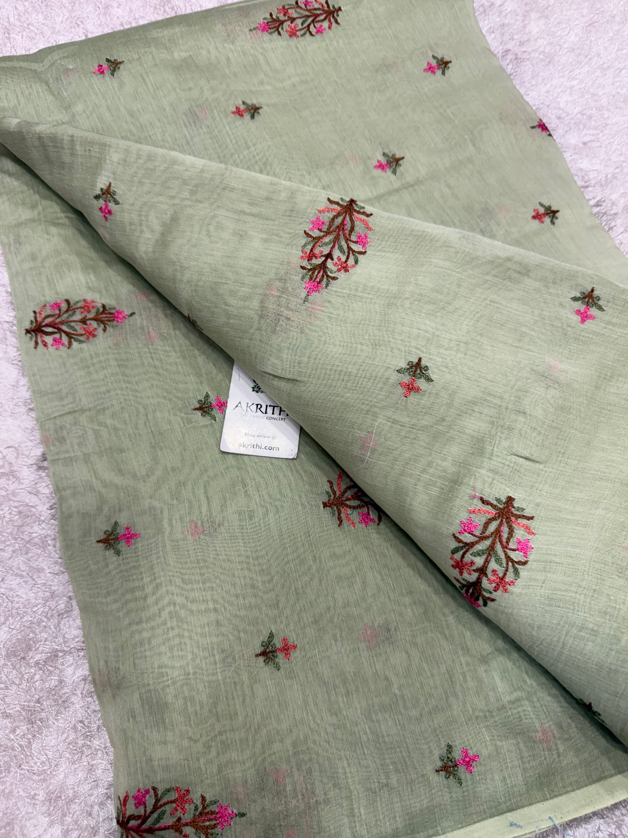 PURE MUL CHANDERI EMBROIDERED FABRIC
