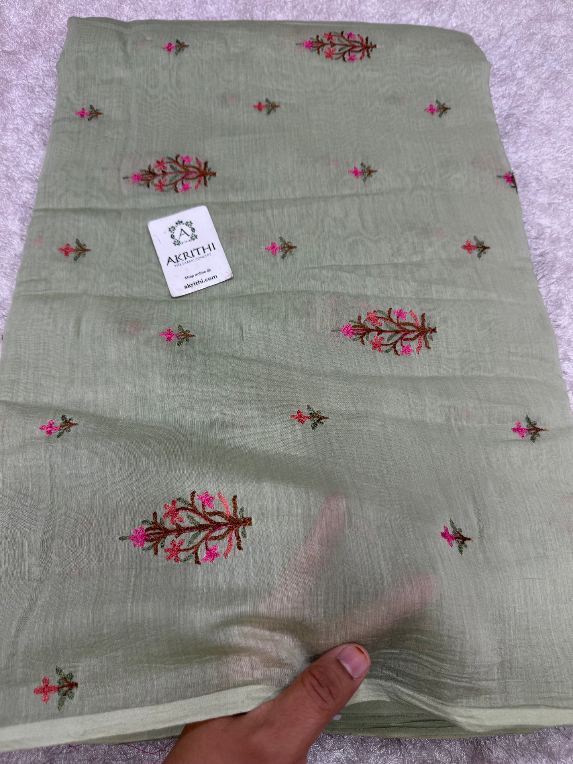 PURE MUL CHANDERI EMBROIDERED FABRIC