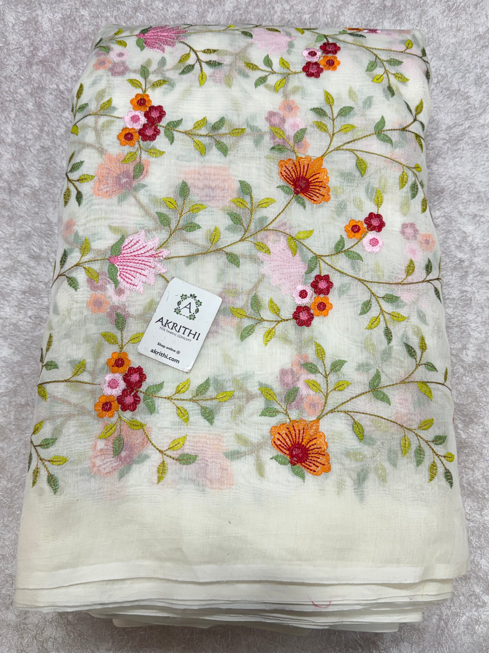 PURE MUL CHANDERI EMBROIDERED FABRIC