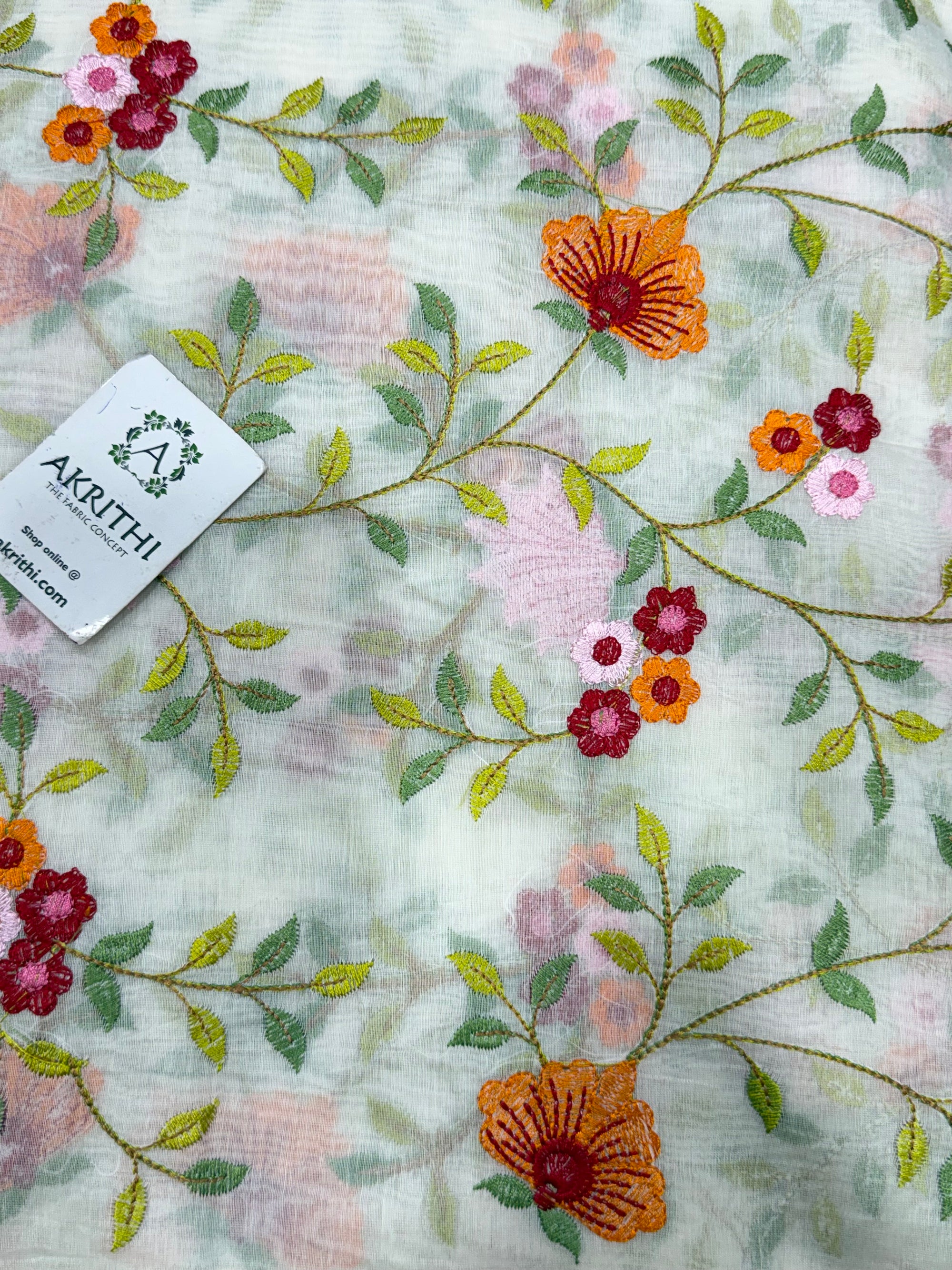 PURE MUL CHANDERI EMBROIDERED FABRIC