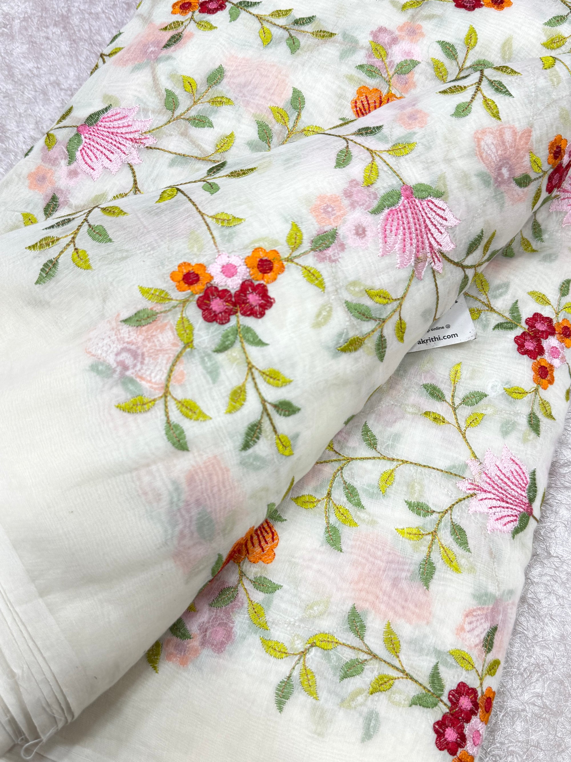 PURE MUL CHANDERI EMBROIDERED FABRIC