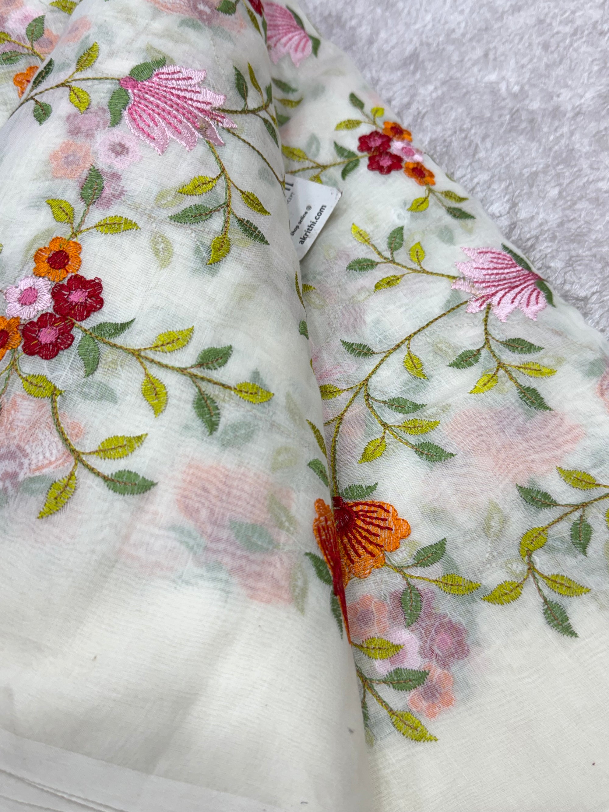 PURE MUL CHANDERI EMBROIDERED FABRIC