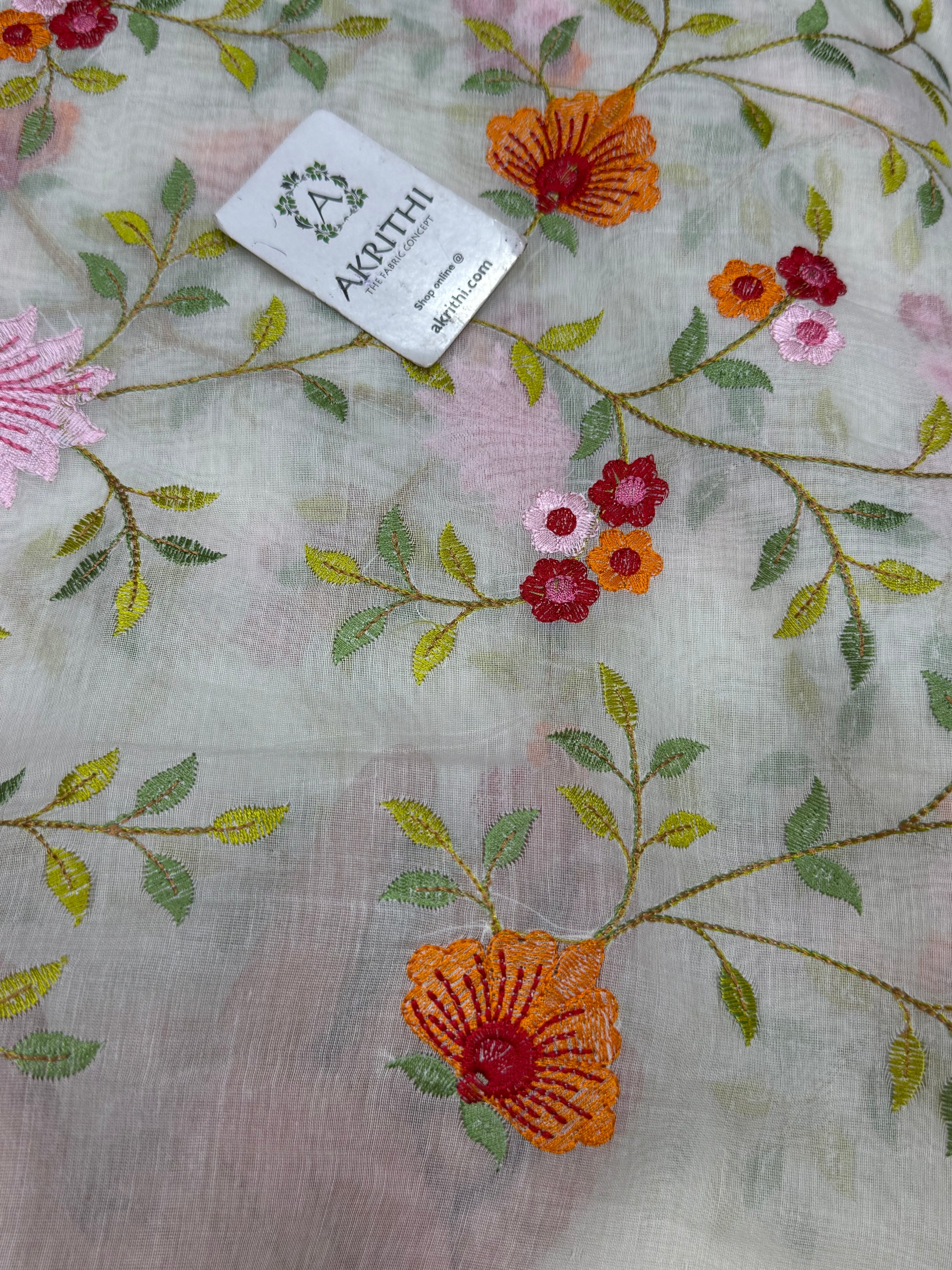 PURE MUL CHANDERI EMBROIDERED FABRIC