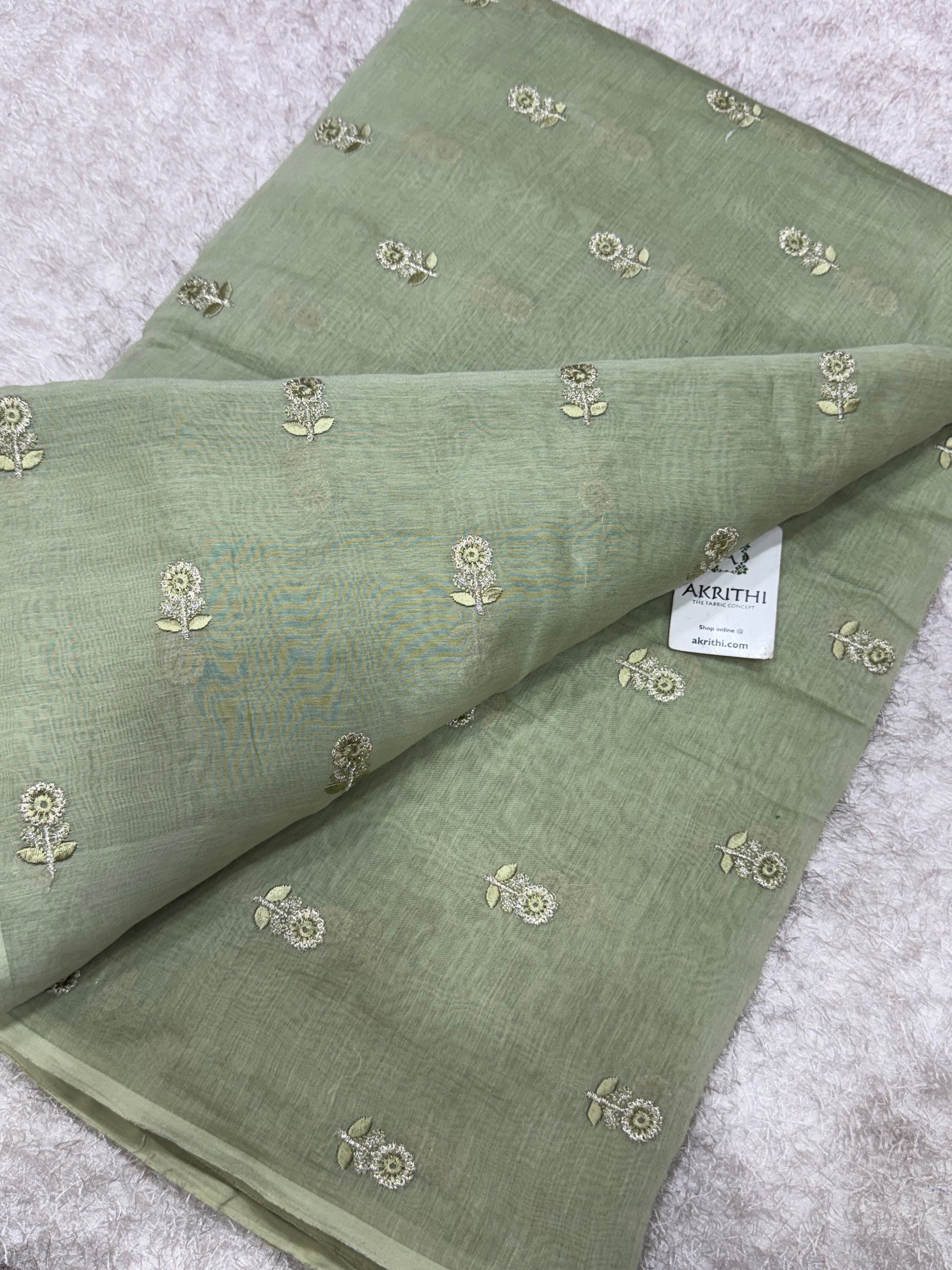 PURE MUL CHANDERI EMBROIDERED FABRIC