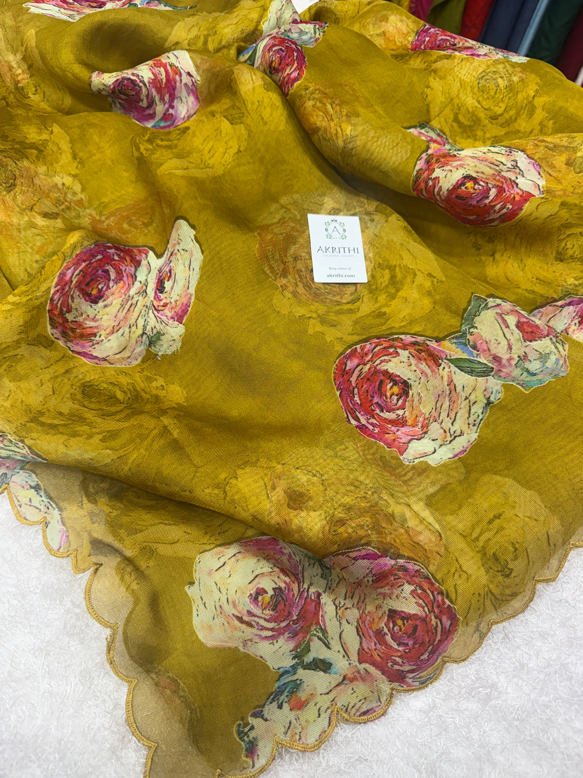 Printed viscose jute saree with scallop