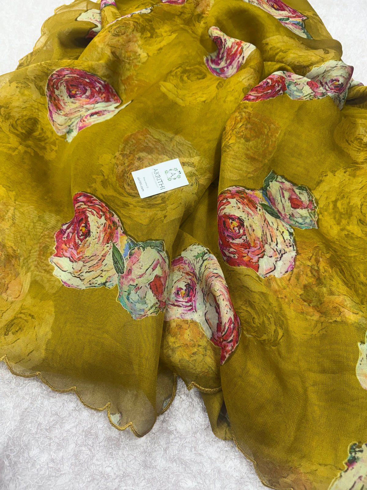 Printed viscose jute saree with scallop