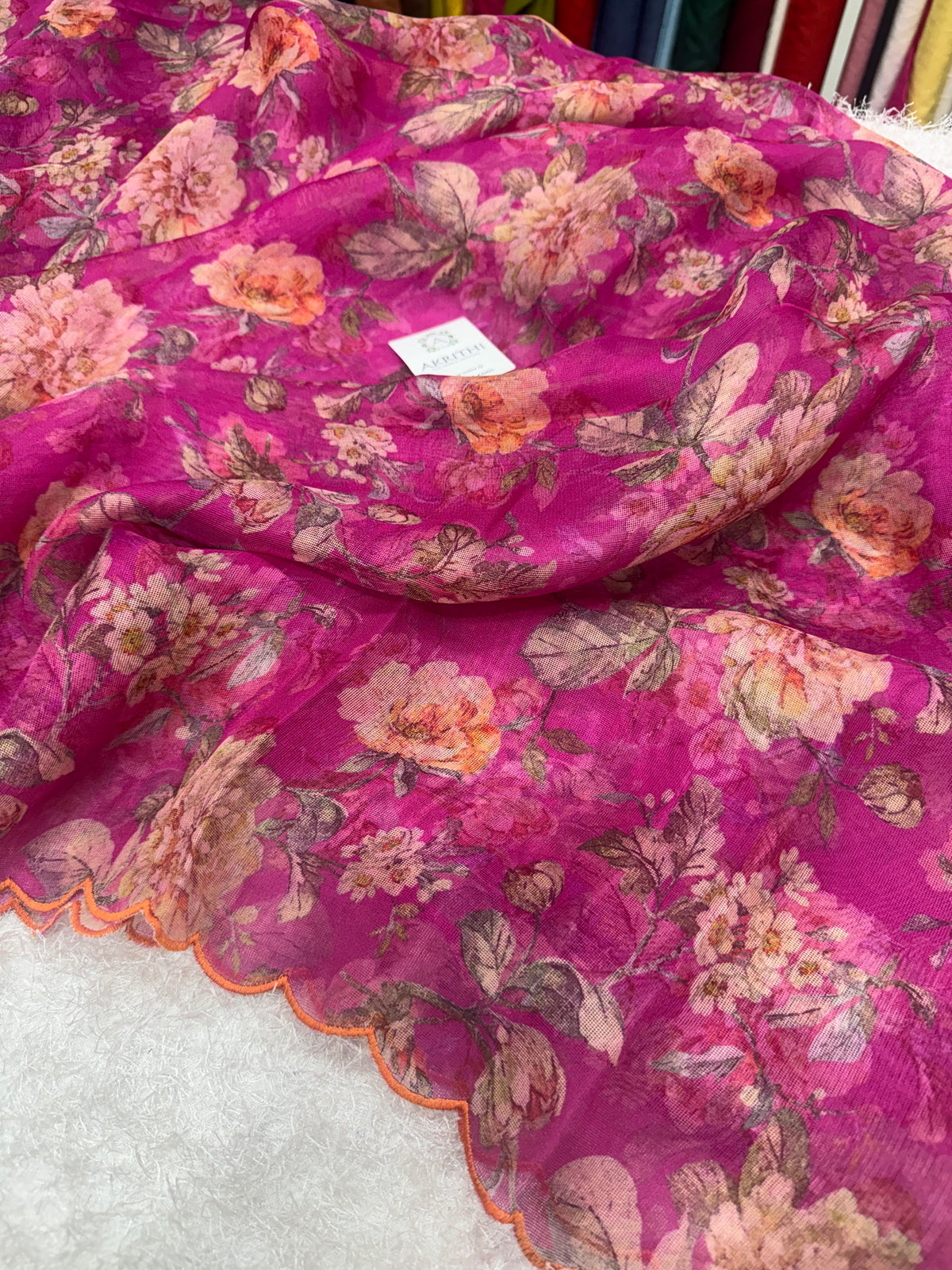 Printed viscose jute saree with scallop