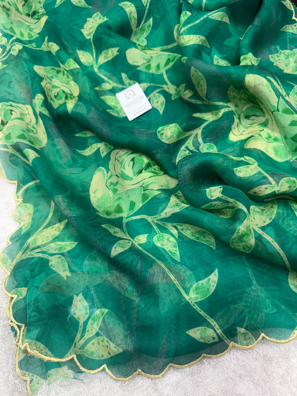 Printed viscose jute saree with scallop