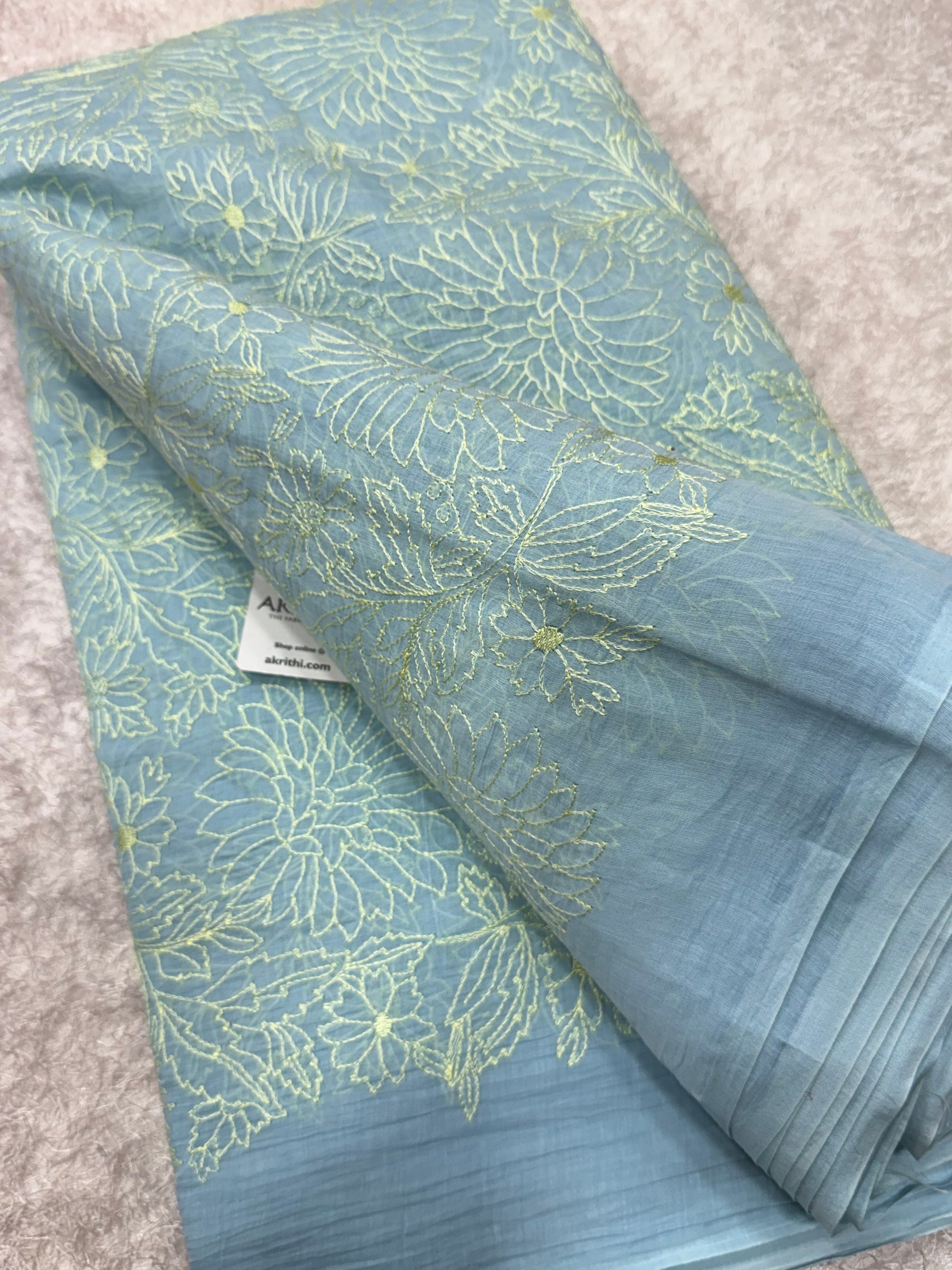 PURE MUL CHANDERI EMBROIDERED FABRIC