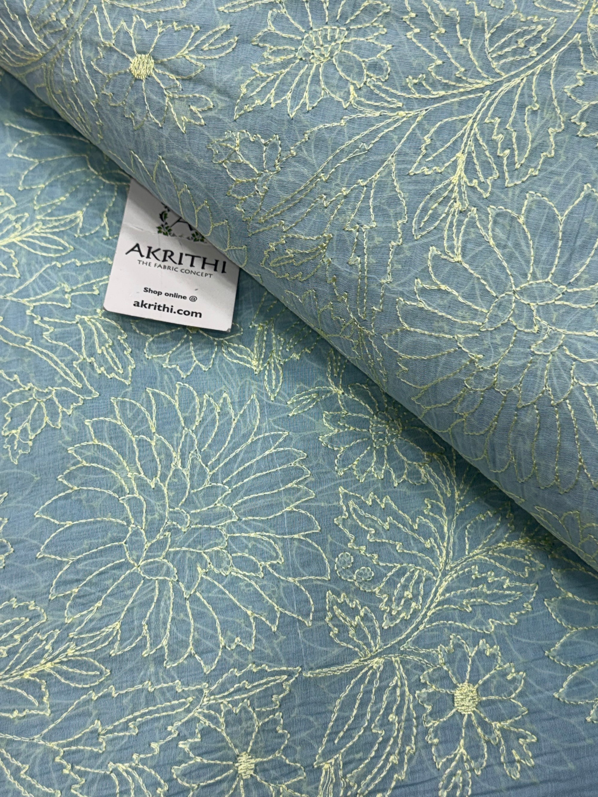 PURE MUL CHANDERI EMBROIDERED FABRIC