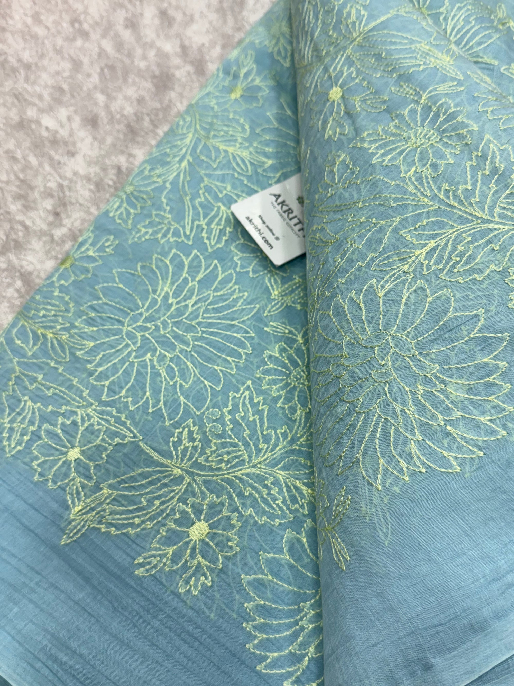 PURE MUL CHANDERI EMBROIDERED FABRIC