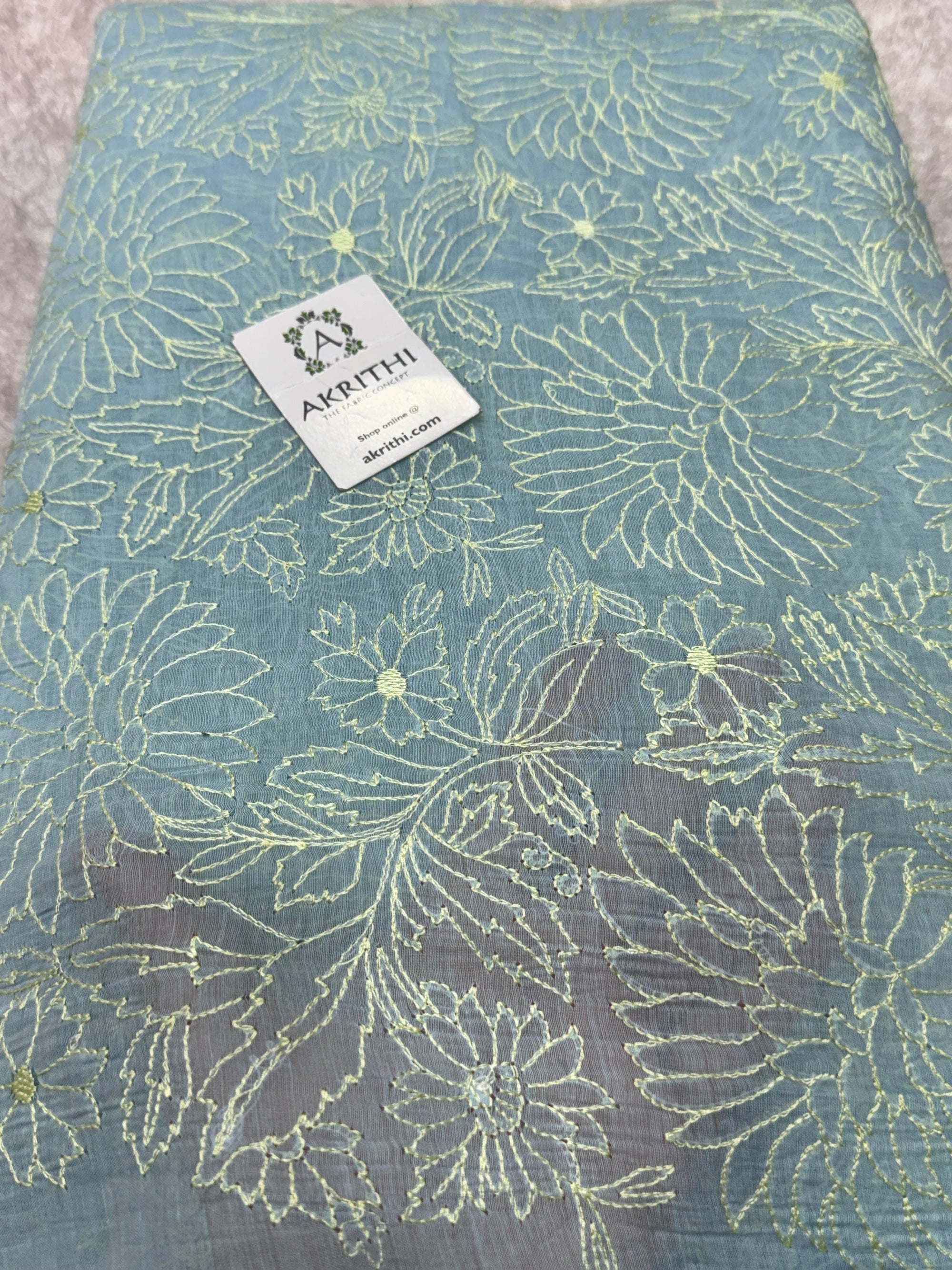 PURE MUL CHANDERI EMBROIDERED FABRIC