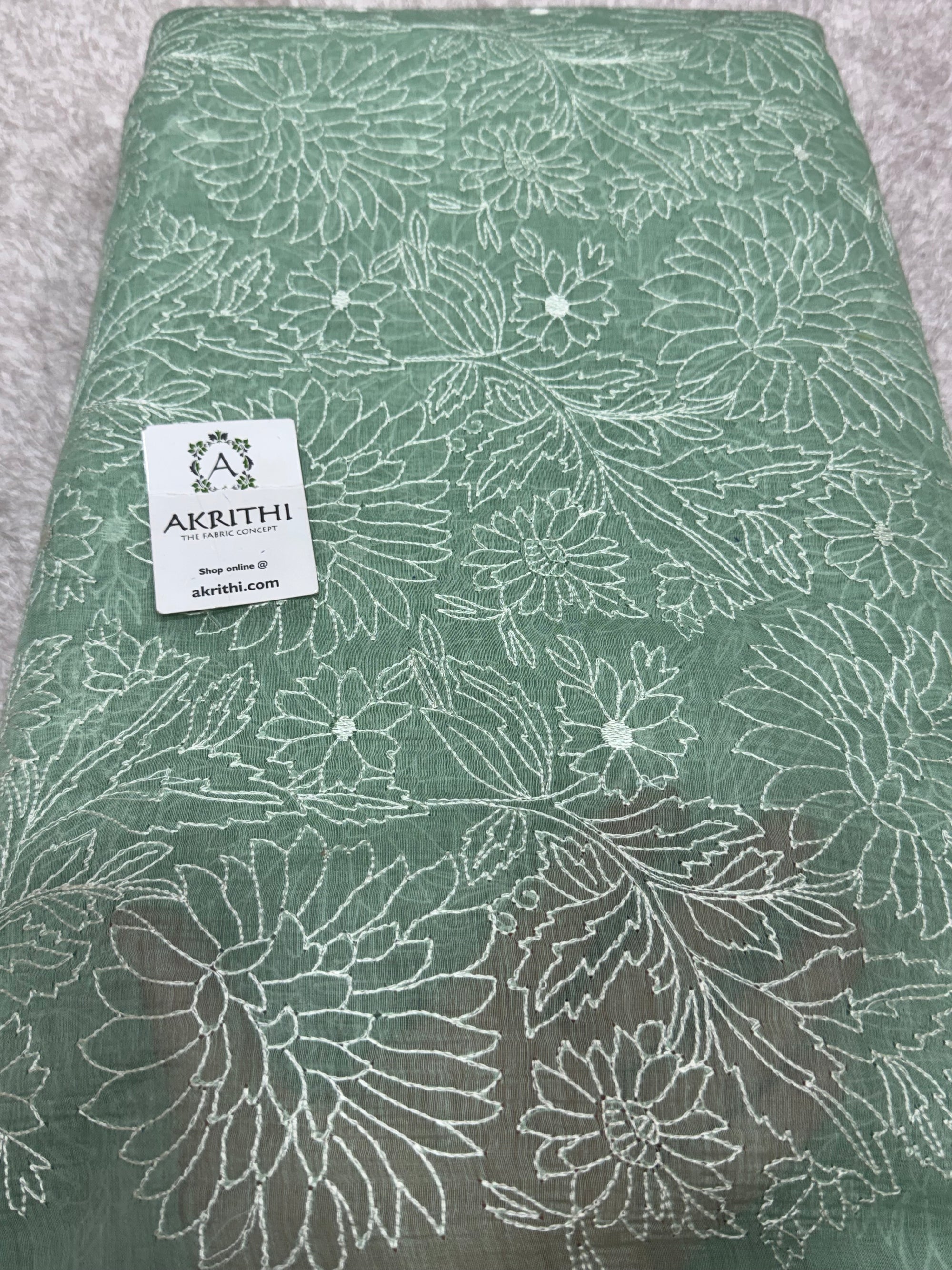 PURE MUL CHANDERI EMBROIDERED FABRIC