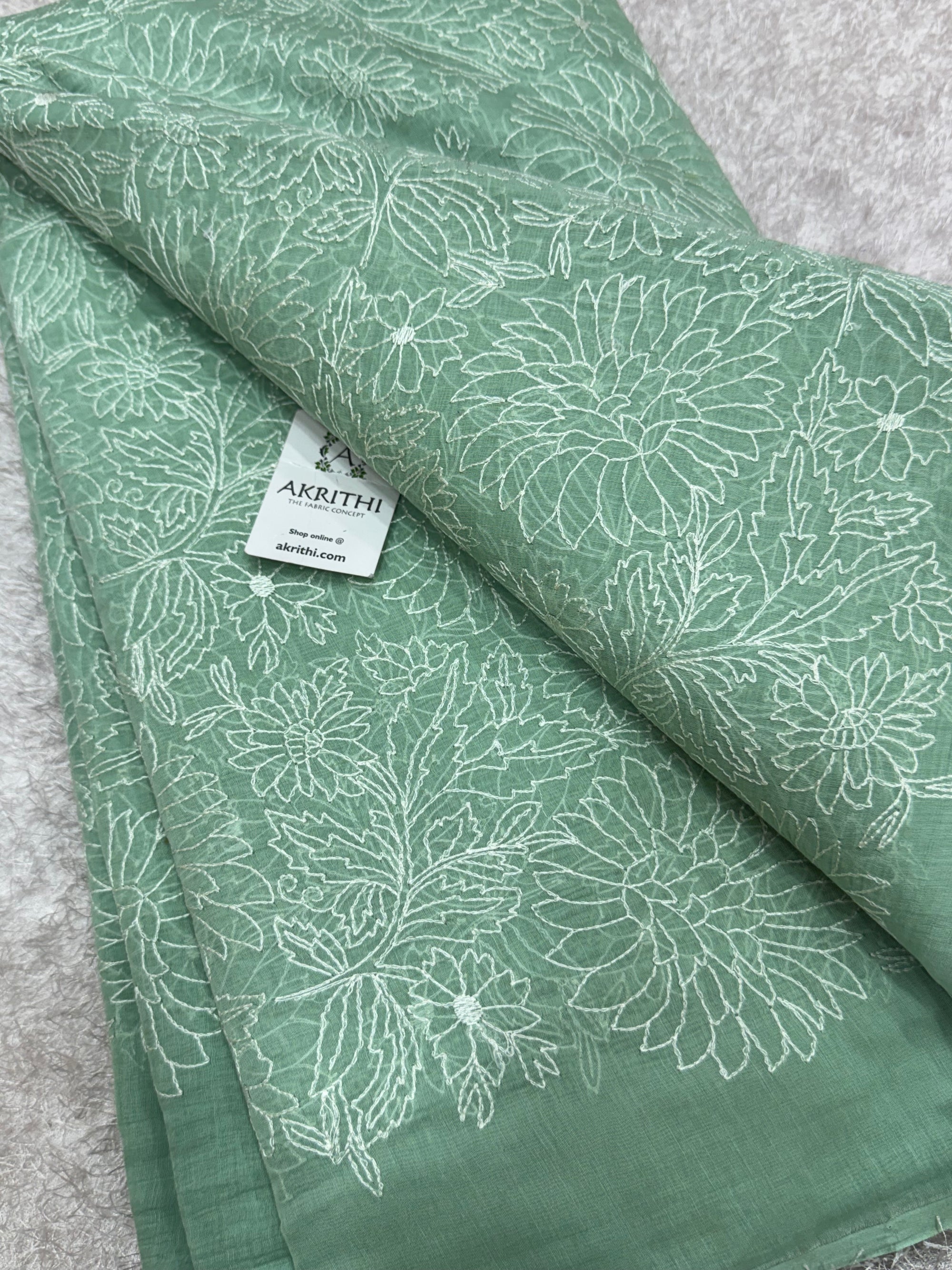 PURE MUL CHANDERI EMBROIDERED FABRIC
