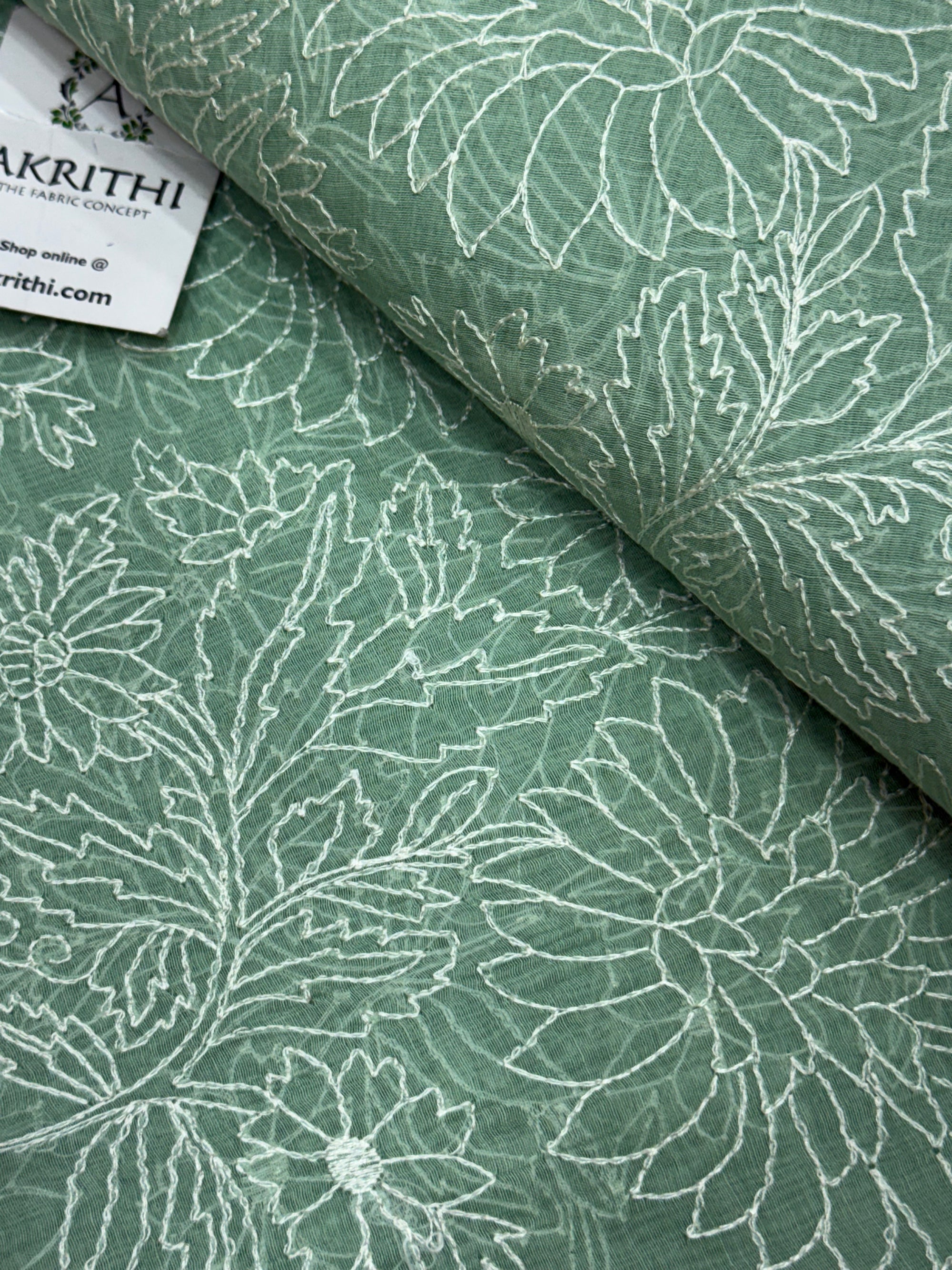 PURE MUL CHANDERI EMBROIDERED FABRIC