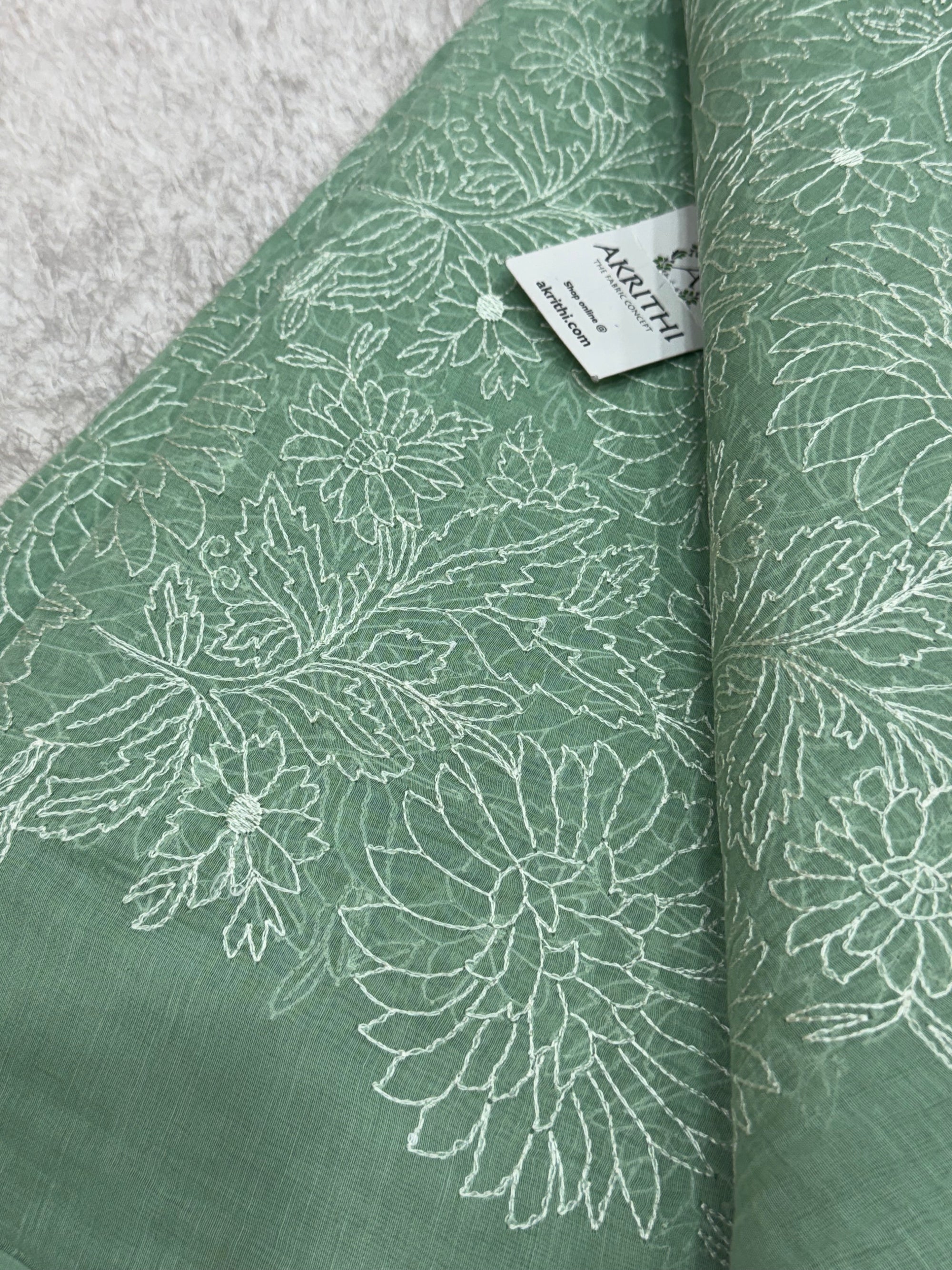 PURE MUL CHANDERI EMBROIDERED FABRIC