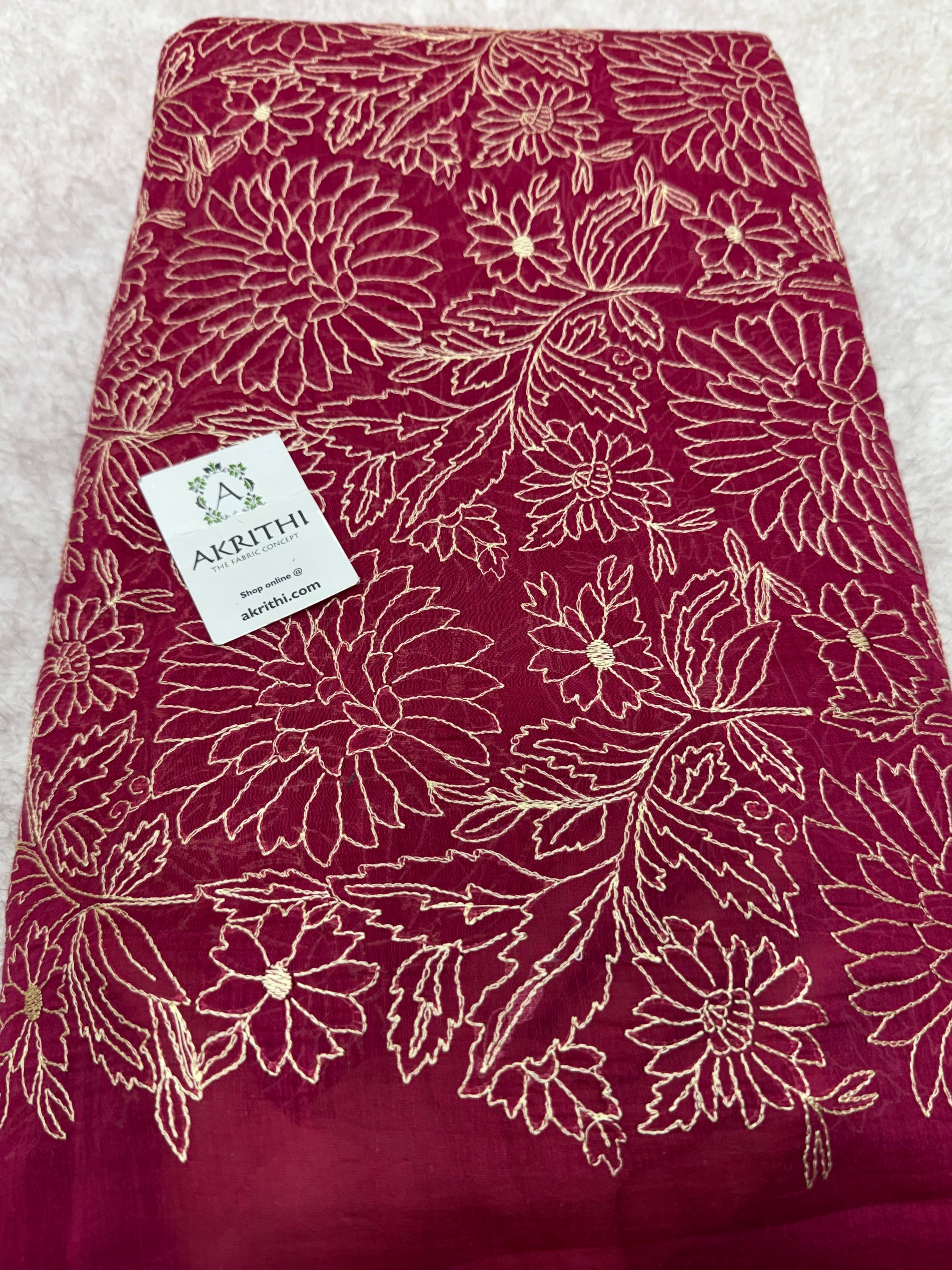 PURE MUL CHANDERI EMBROIDERED FABRIC