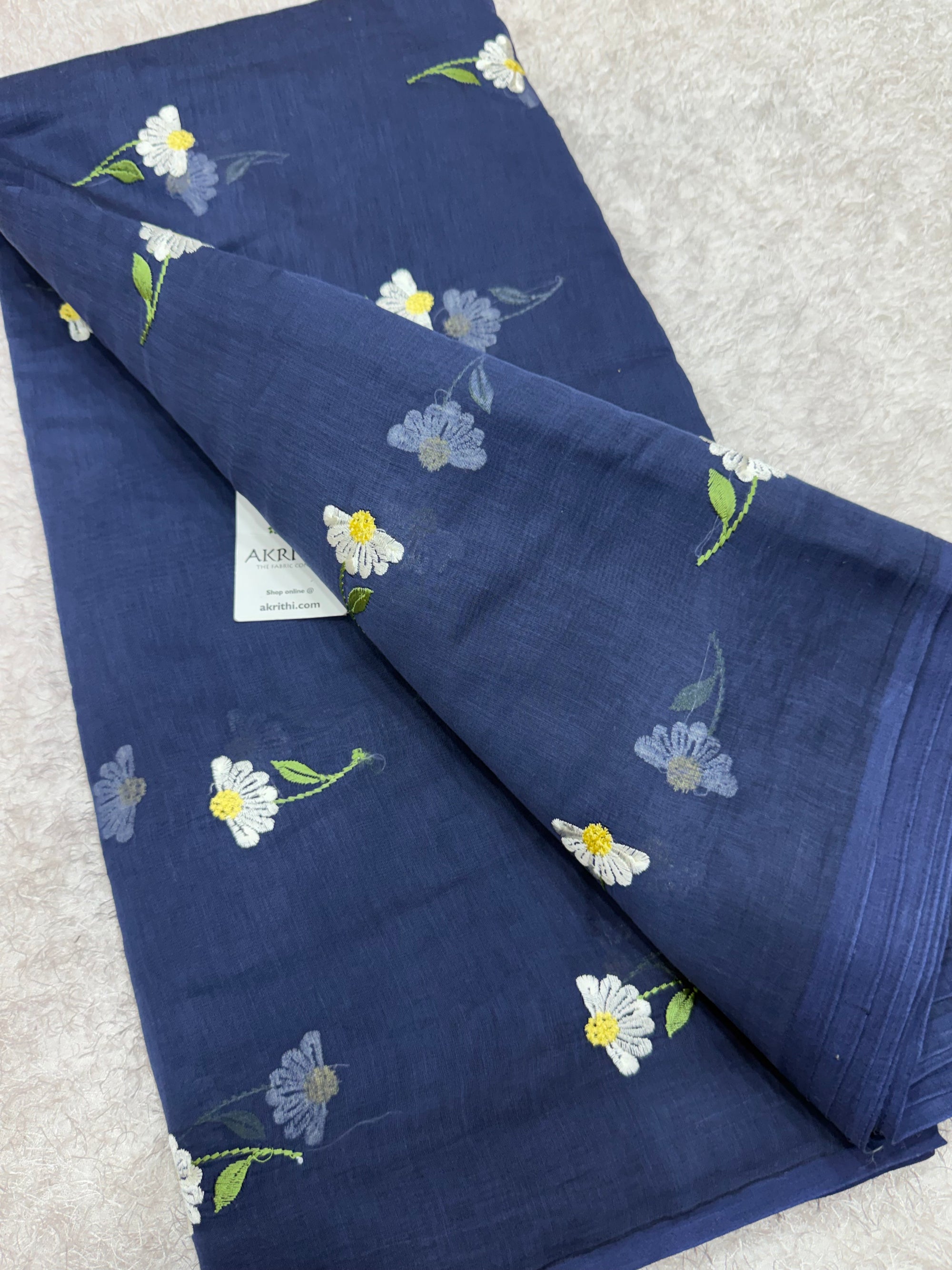 PURE MUL CHANDERI EMBROIDERED FABRIC