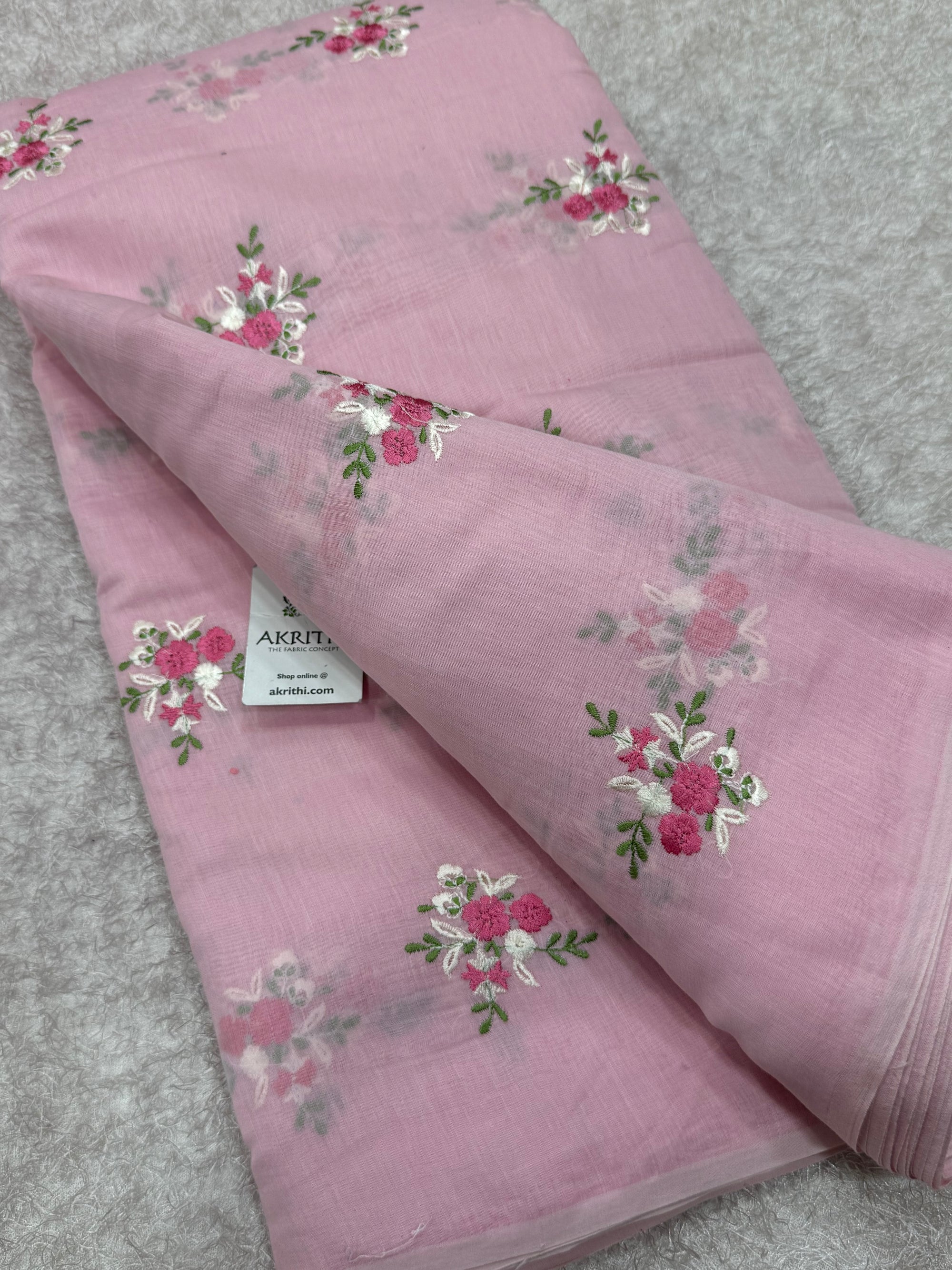PURE MUL CHANDERI EMBROIDERED FABRIC