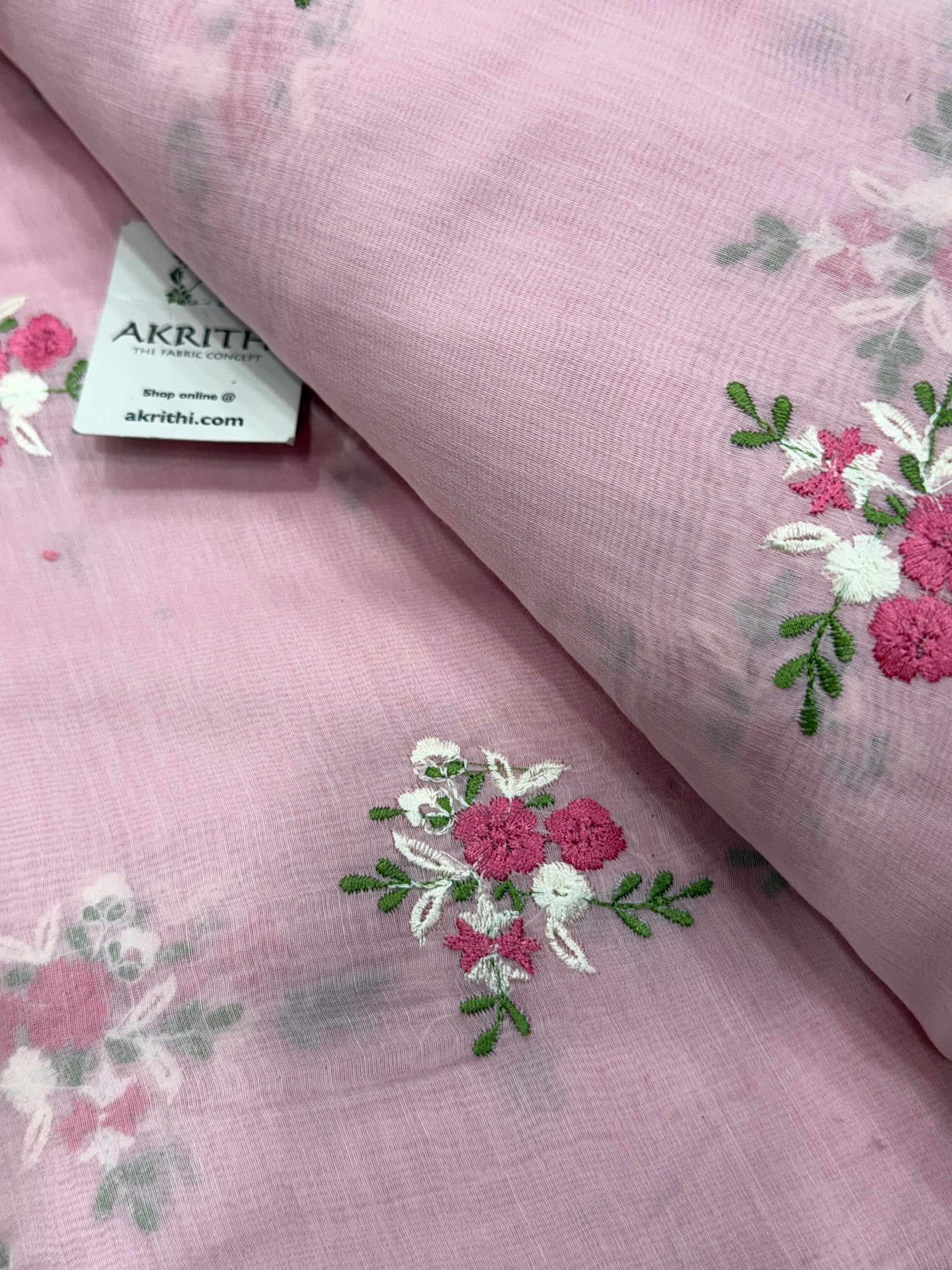 PURE MUL CHANDERI EMBROIDERED FABRIC