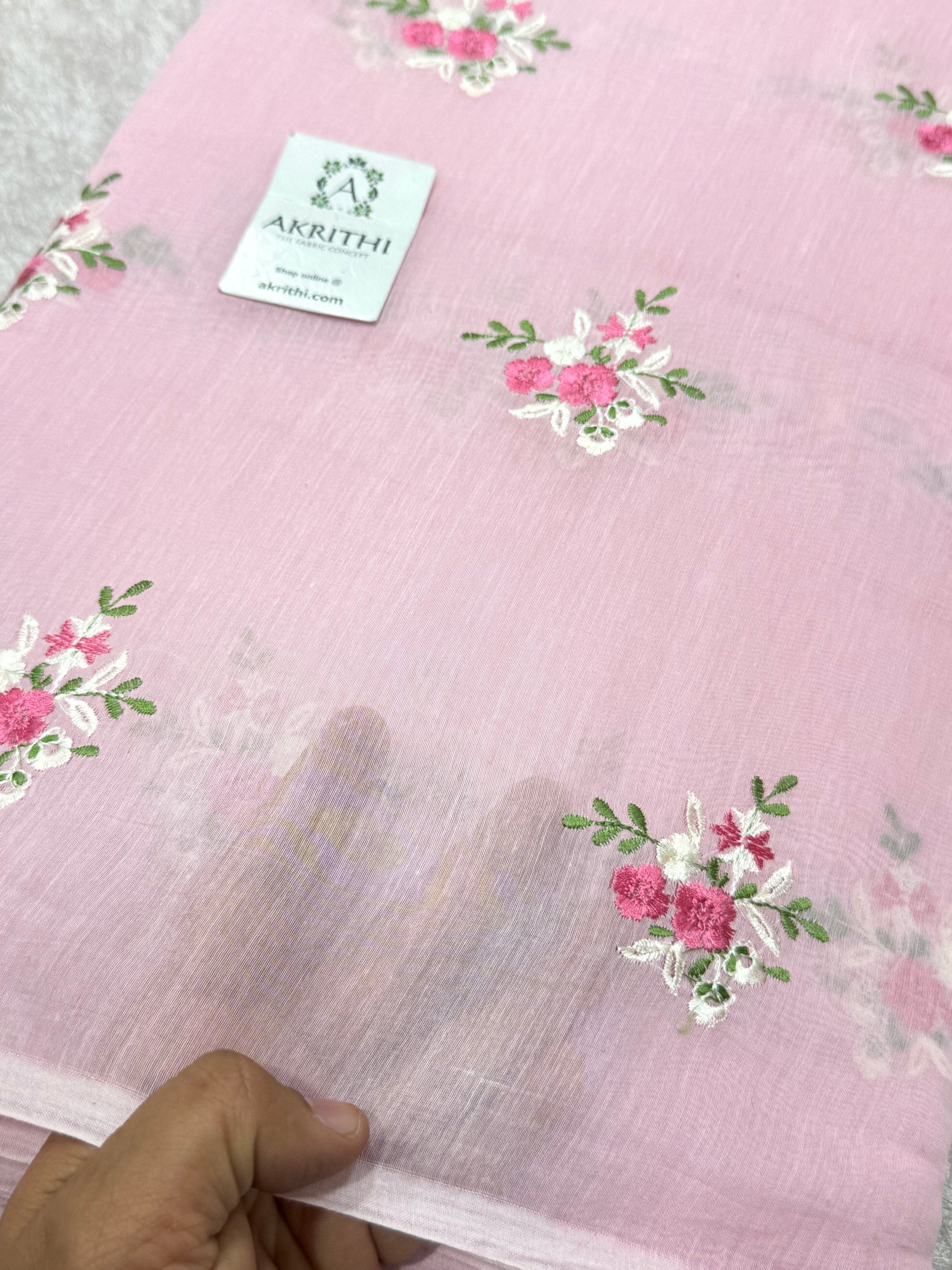PURE MUL CHANDERI EMBROIDERED FABRIC