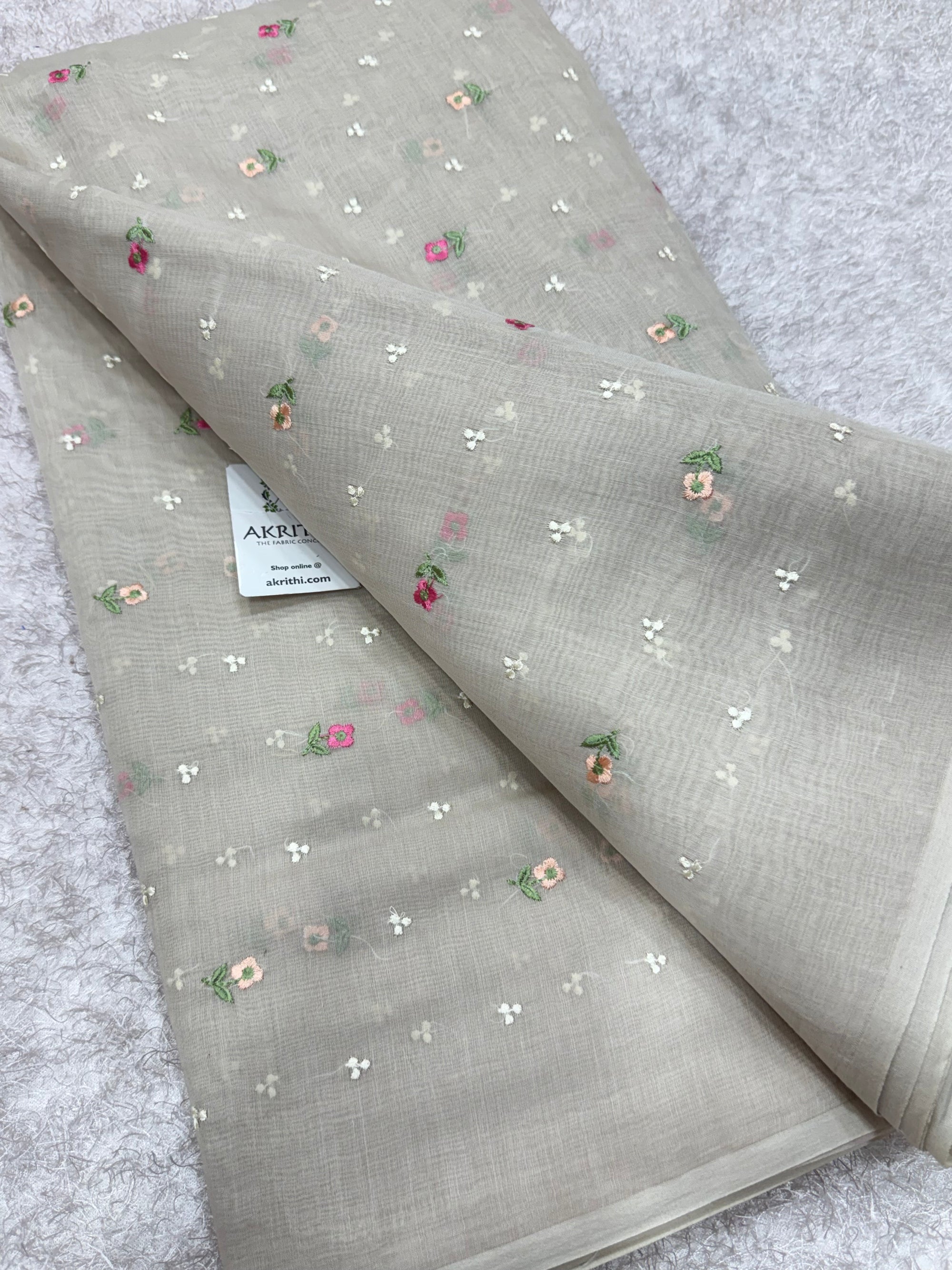 PURE MUL CHANDERI EMBROIDERED FABRIC