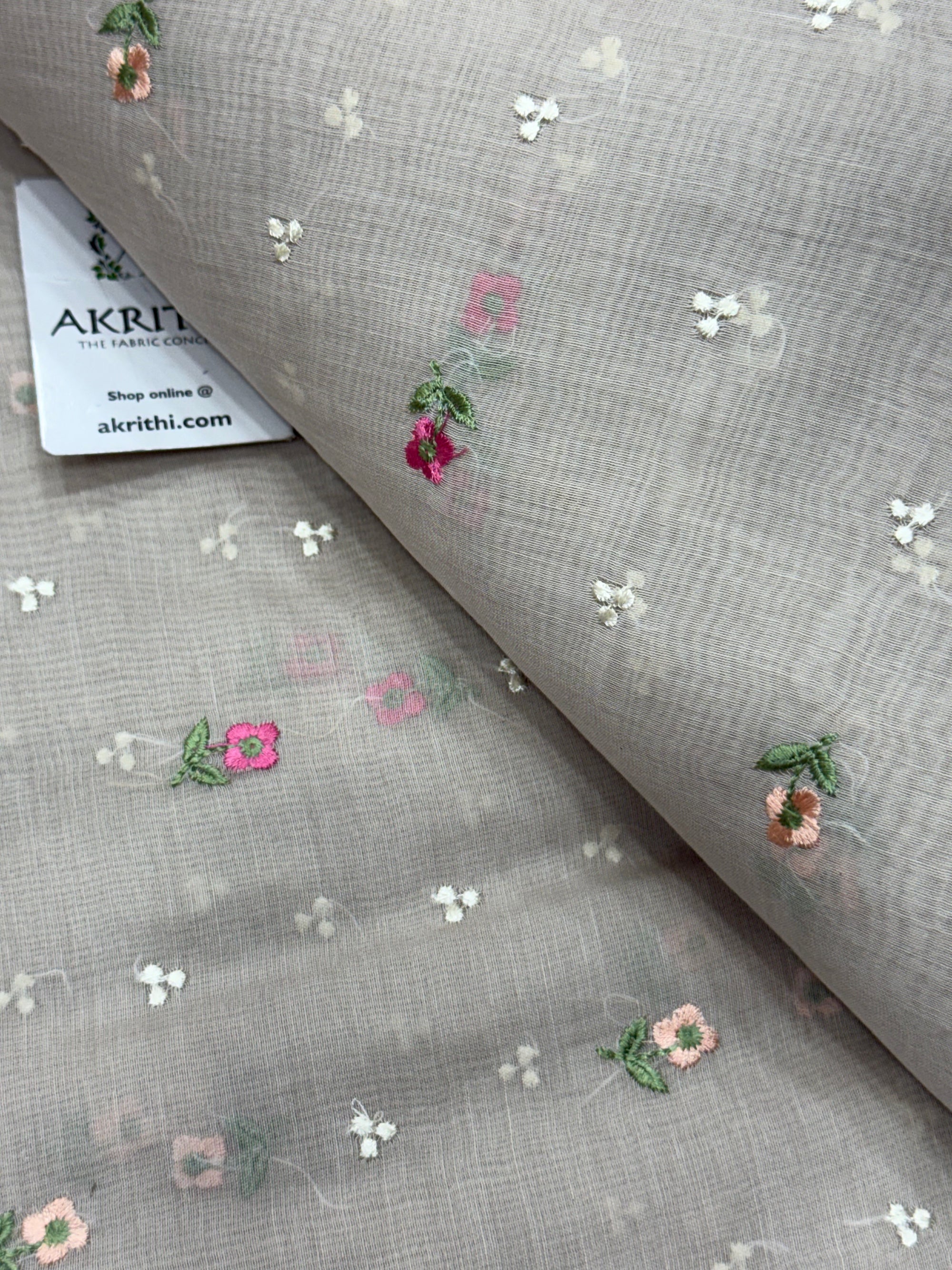 PURE MUL CHANDERI EMBROIDERED FABRIC