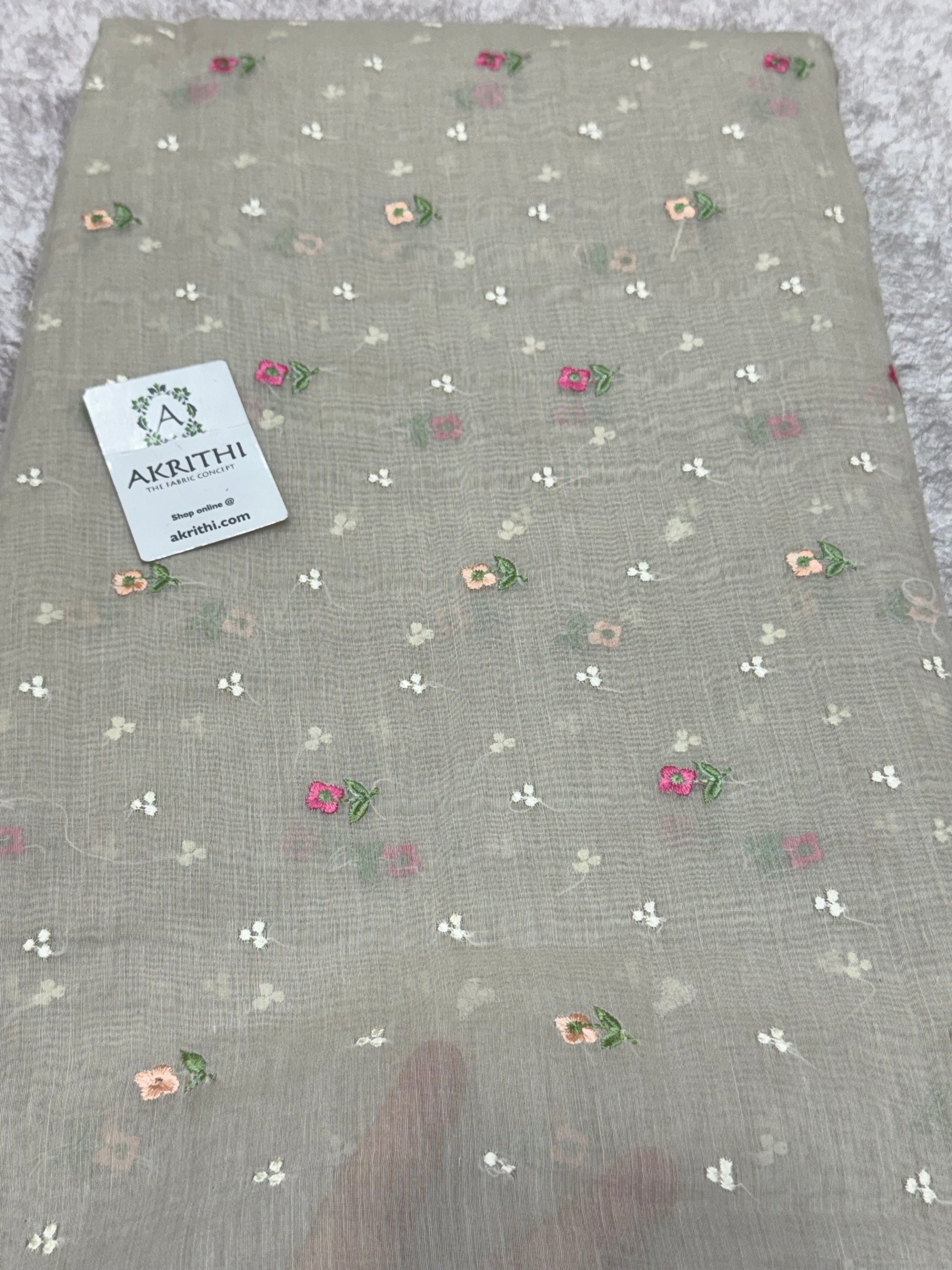 PURE MUL CHANDERI EMBROIDERED FABRIC