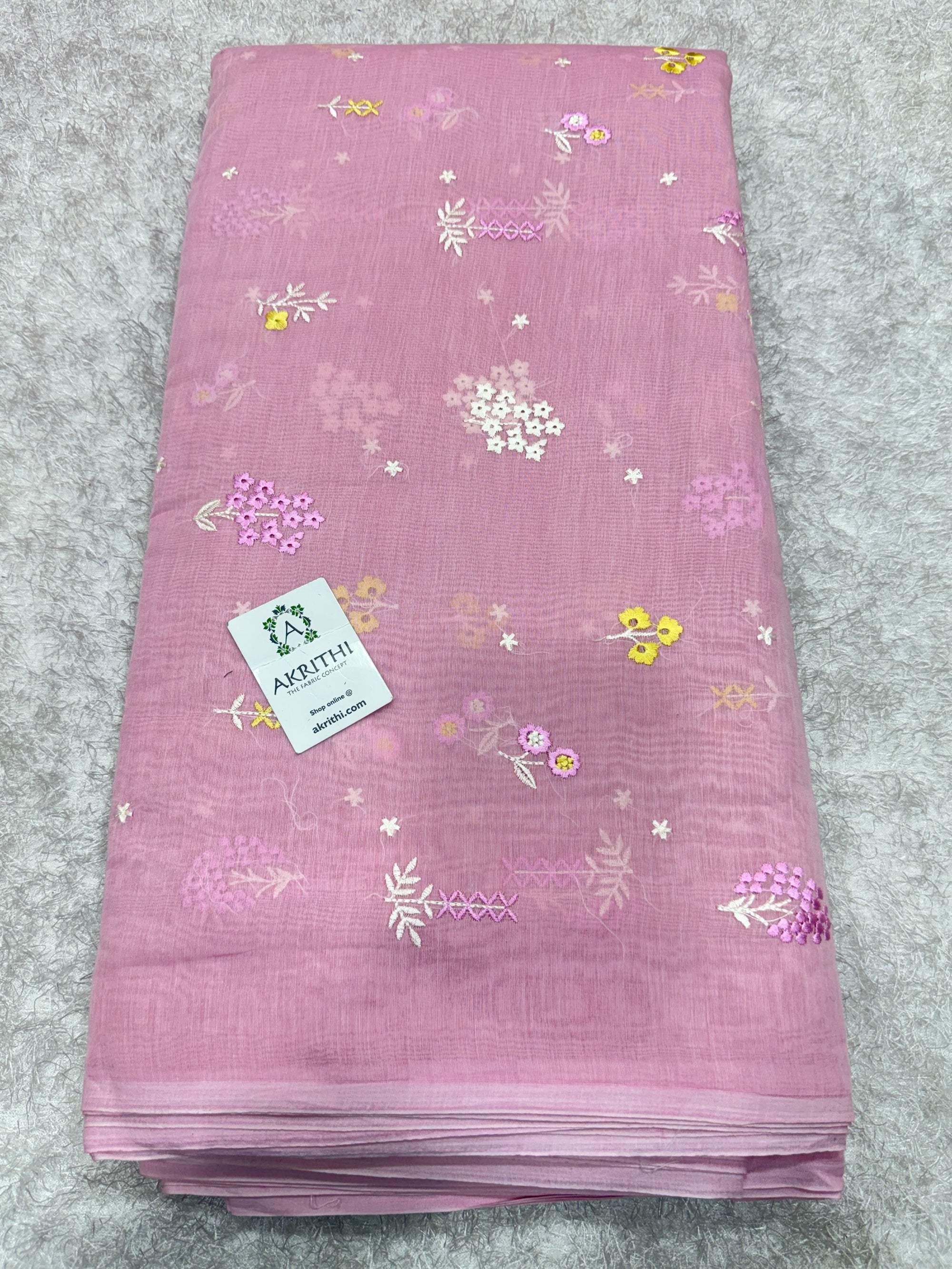 PURE MUL CHANDERI EMBROIDERED FABRIC