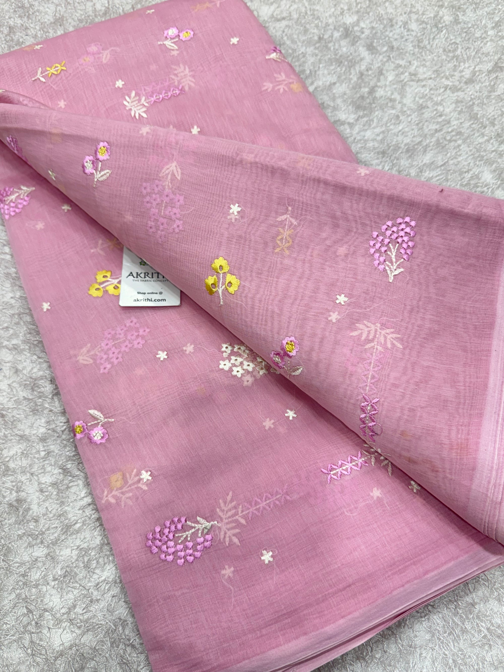 PURE MUL CHANDERI EMBROIDERED FABRIC