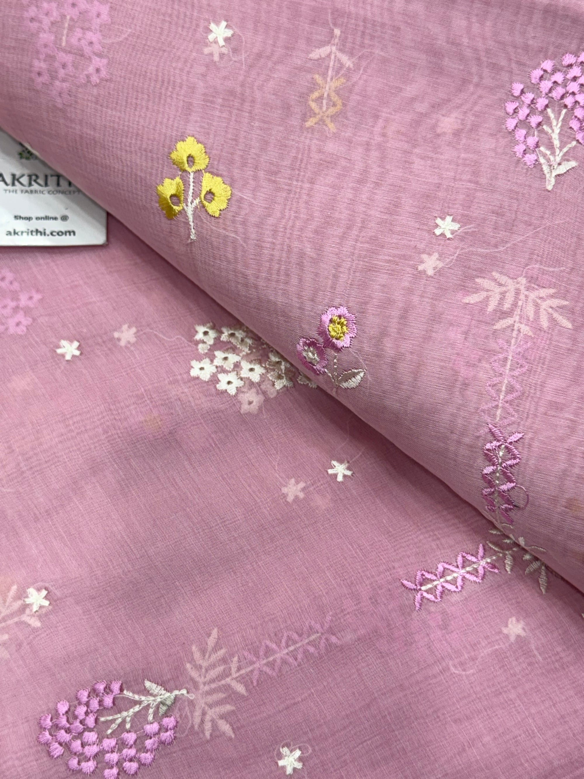 PURE MUL CHANDERI EMBROIDERED FABRIC