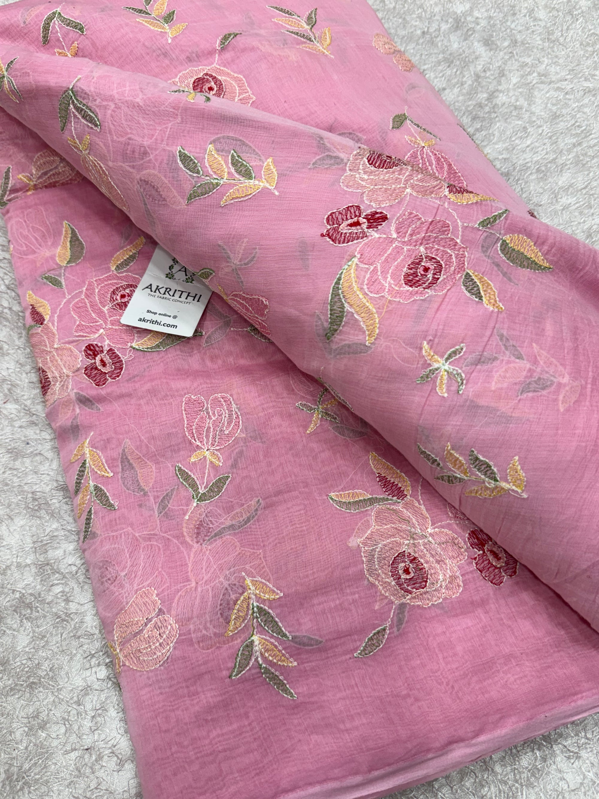 PURE MUL CHANDERI EMBROIDERED FABRIC