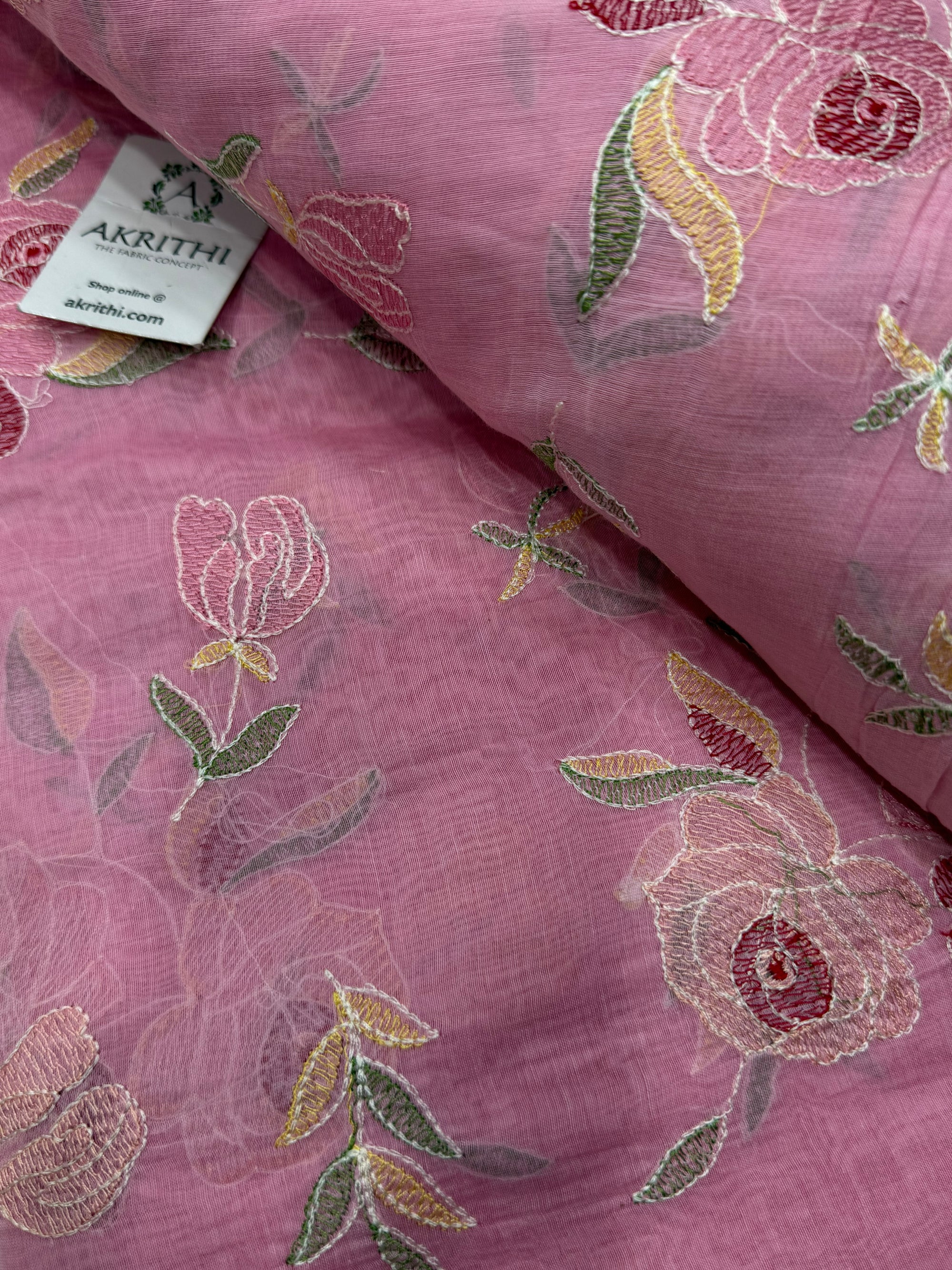 PURE MUL CHANDERI EMBROIDERED FABRIC