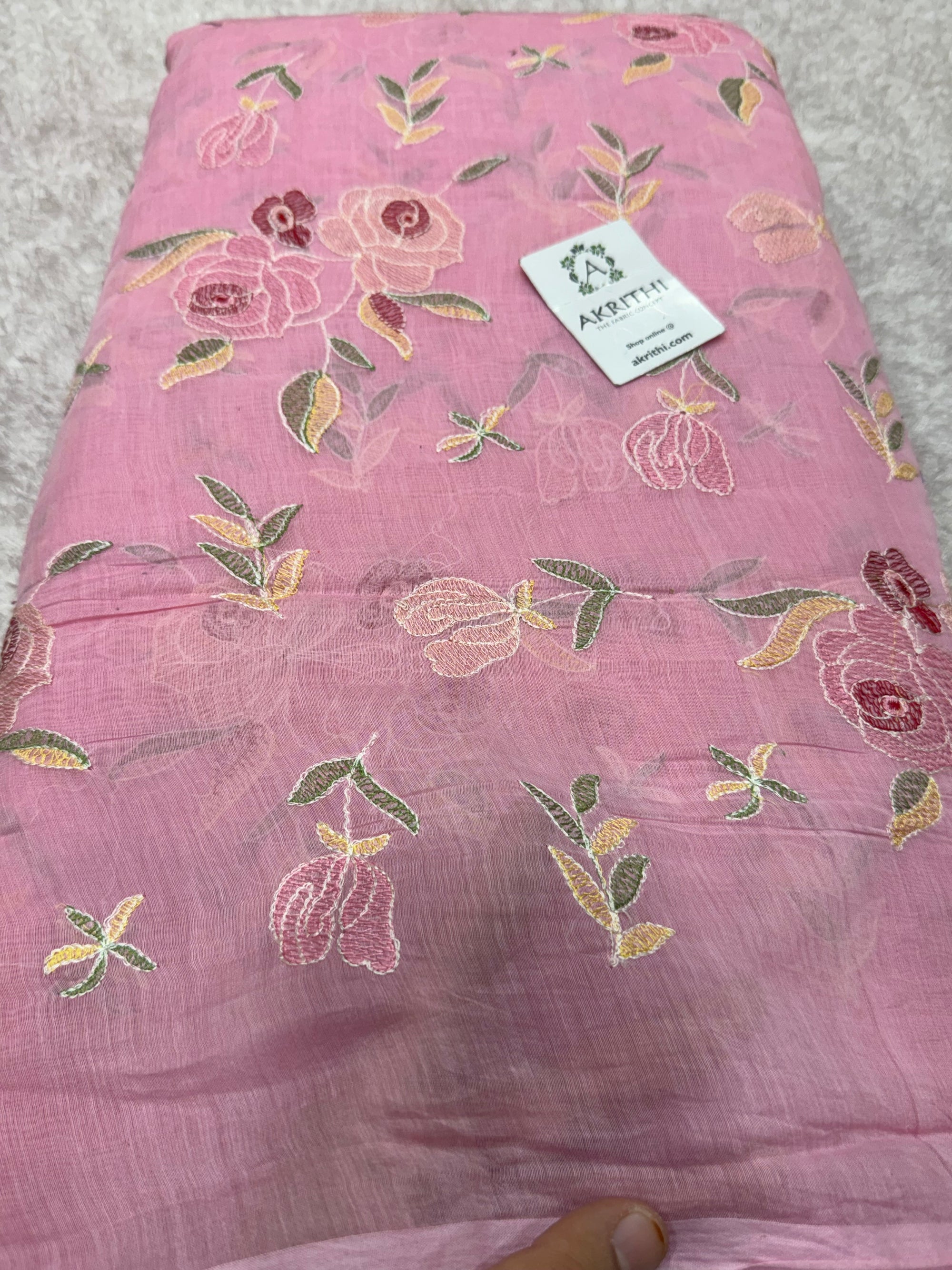 PURE MUL CHANDERI EMBROIDERED FABRIC