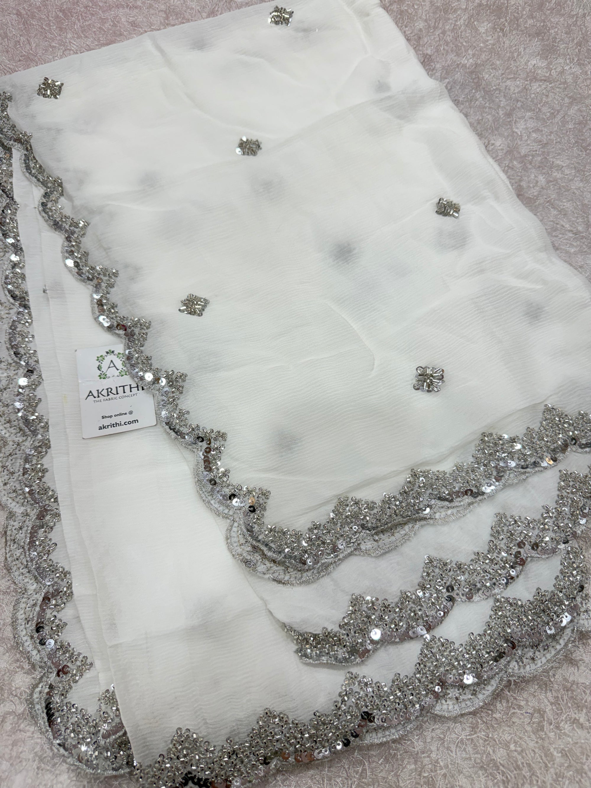 Dyeable embroidered pure chinon dupatta