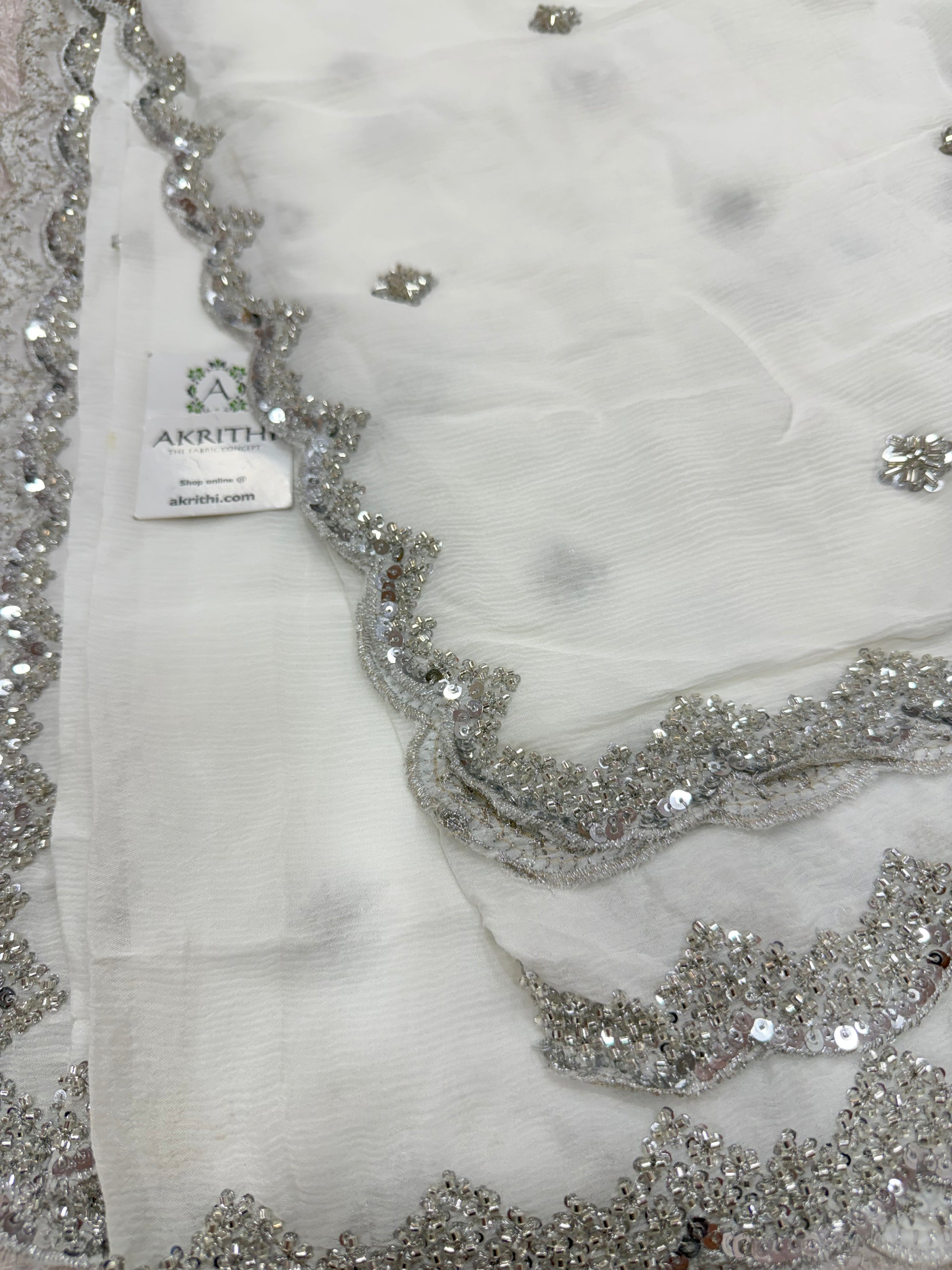Dyeable embroidered pure chinon dupatta